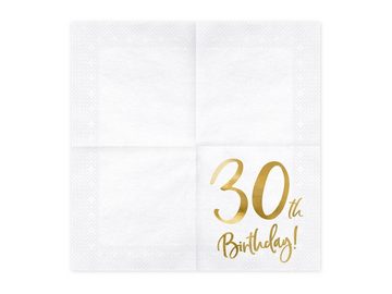 partydeco Papierserviette, Servietten 30. Geburtstag 33x33cm 20 Stück, weiß / gold