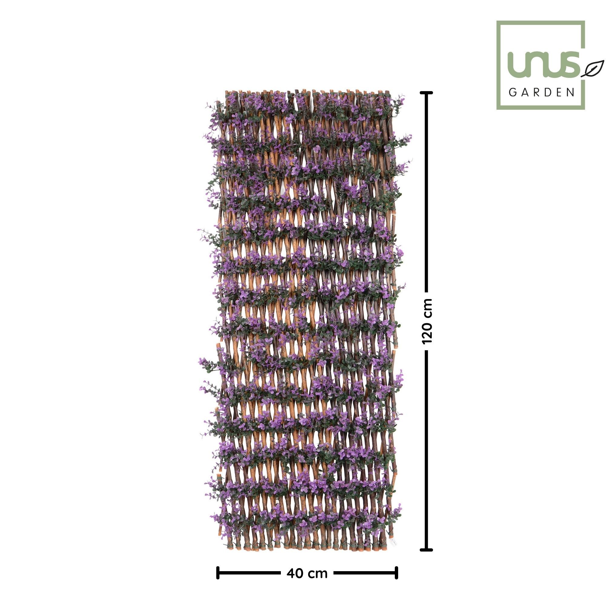 UNUS GARDEN Rankgitter Sichtschutz aus Weide mit Blättern verschiedene Farben, 200 cm × Höhe ca. 100 cm, Rankgitter, Sichtschutz für Balkon, Terrasse und Garten – Bild 4 von 4