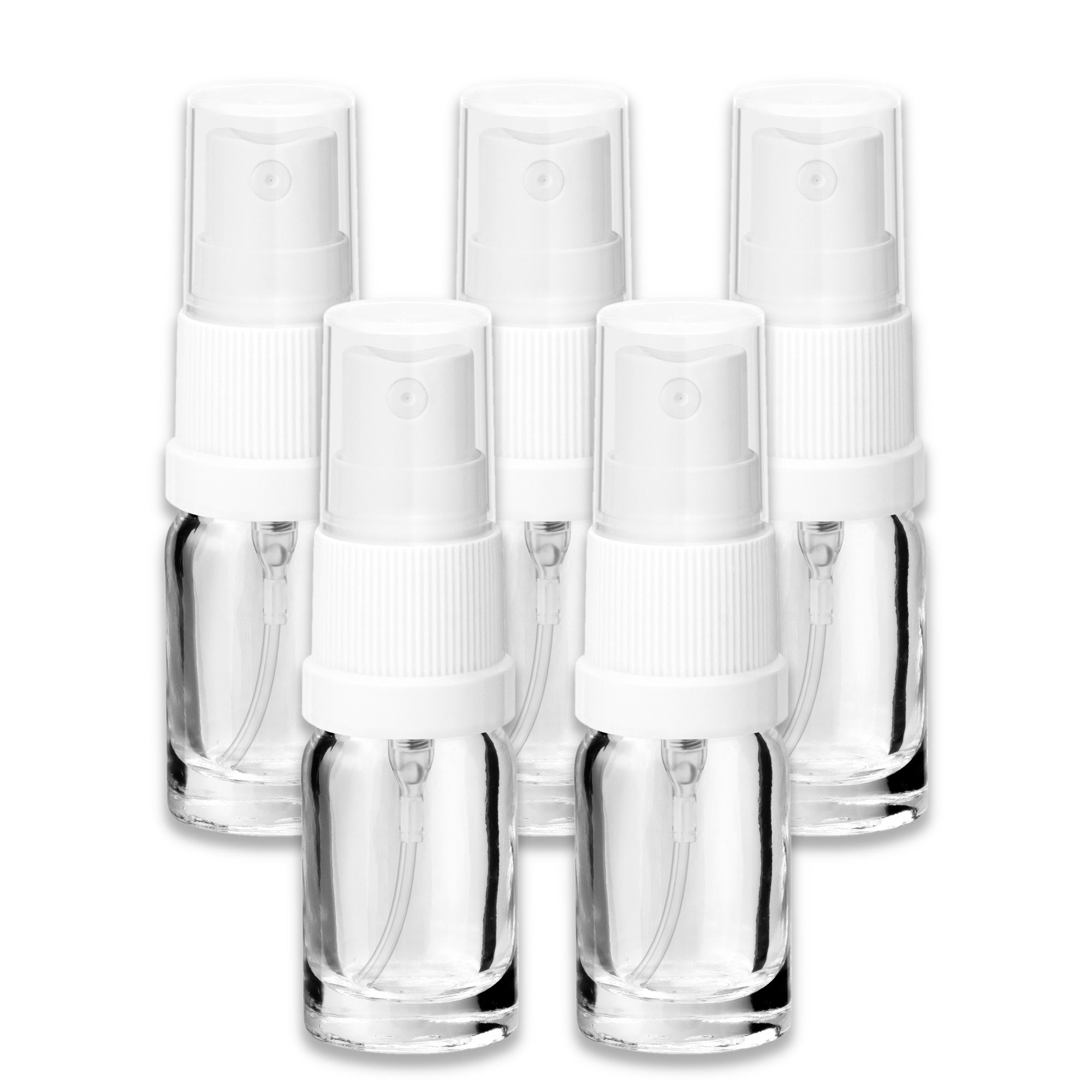 CK Verpackung GmbH Zerstäuberflasche 5x Glasflasche klar 5 ml mit weißem Zerstäuber leere Kosmetikflasche