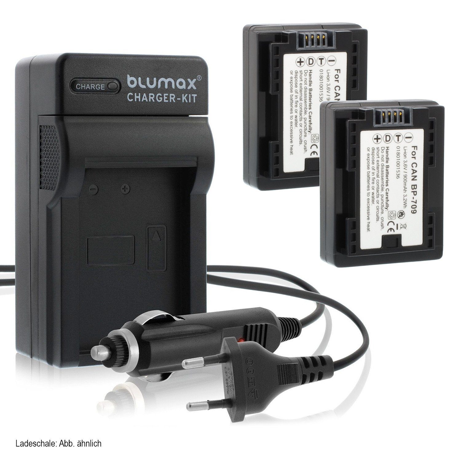 Blumax Set mit Lader für Canon BP-709 900 mAh (3,6V) Kamera-Akku