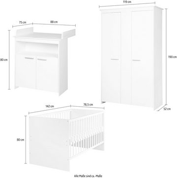 roba® Babyzimmer-Komplettset roba Anton, (Set, 3-St., bestehend aus Kombi-Kinderbett, Kleiderschrank und Wickelkommode)