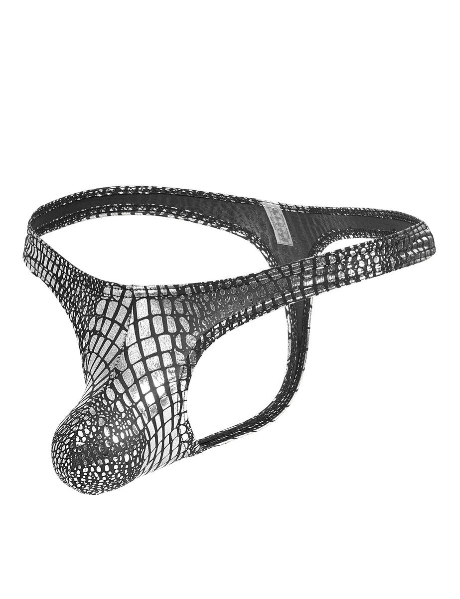 Lau-Fashion Stringtanga Herren String mit Schlangenmuster in Lack Leder Wetlook-Optik