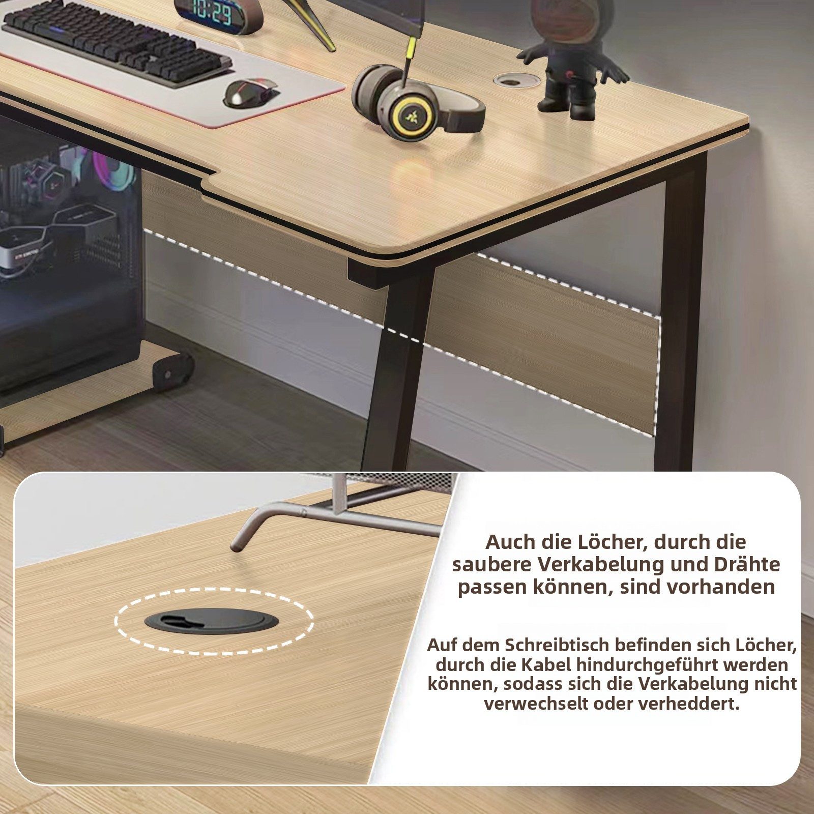 HDHNBA Computertisch moderner Schreibtisch aus Holzoptik‑Material, 80/100/120cm (1-St), für Zuhause und Büro, geeignet für Arbeit, Lernen und Gaming – Bild 4 von 5