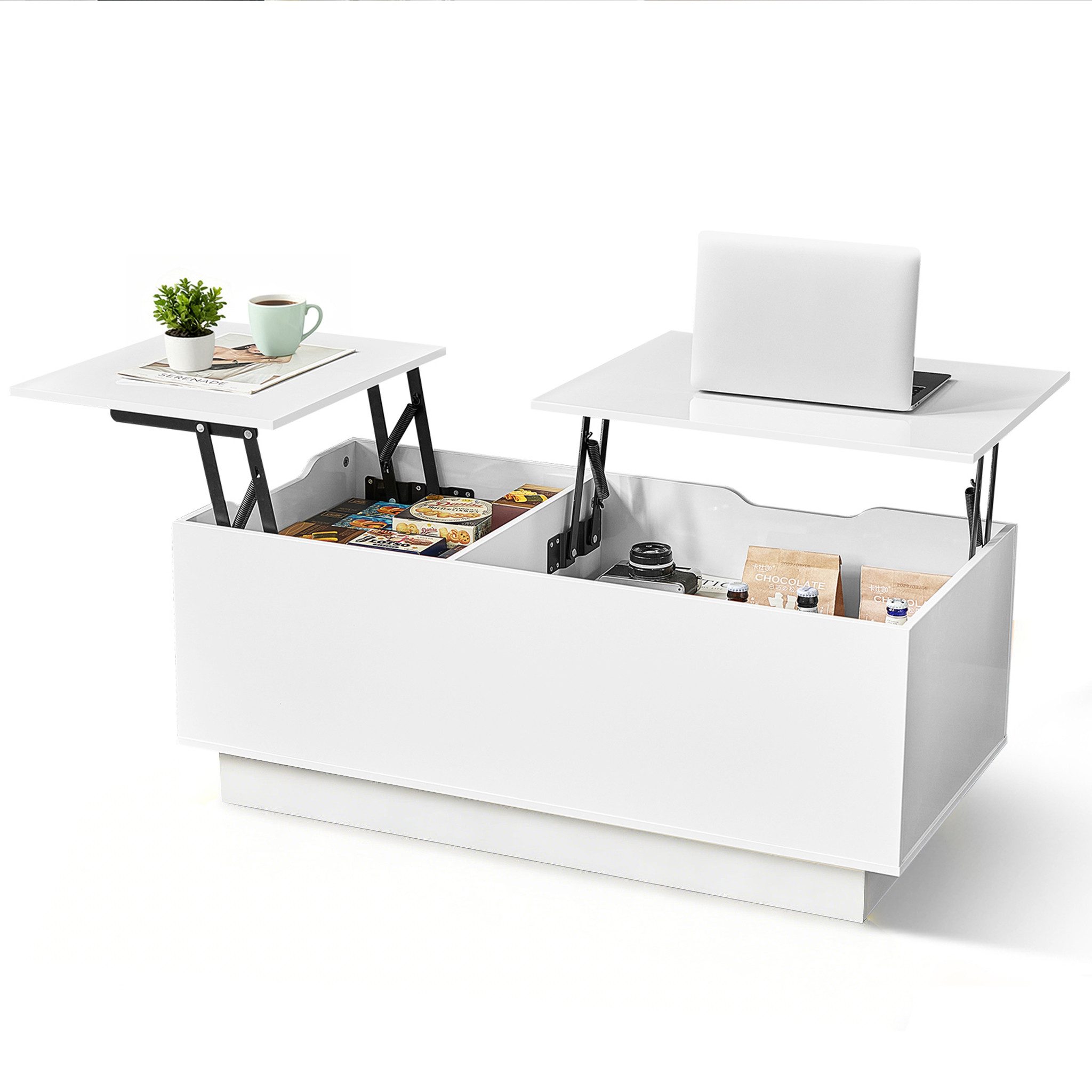 JanflyHome Couchtisch höhenverstellbar, 2 versteckte Fächer, 1 ausziehbare Schublade (1-St), Multifunktionstisch Kaffeetisch Schreibtisch 100x48x40 cm