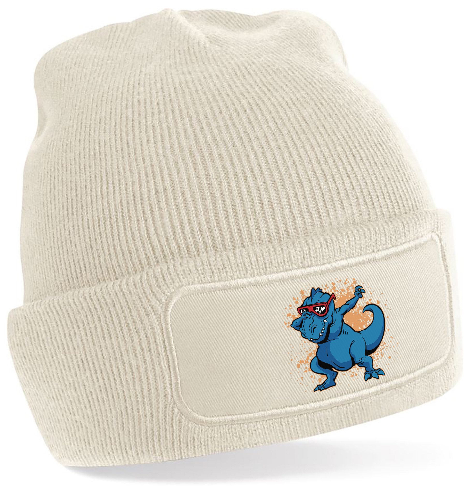 Strickmütze für kalte Tage - Beanie mit Dab tanzendem Dino Print