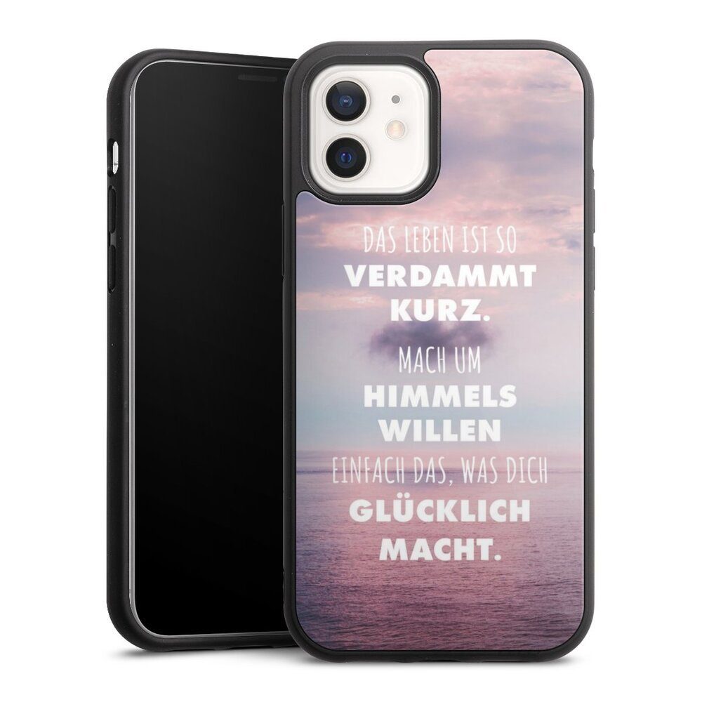 DeinDesign Handyhülle Glück Spruch Statement Das Leben Ist So Verdammt Kurz, Apple iPhone 12 Gallery Case Glas Hülle Schutzhülle 9H Gehärtetes Glas