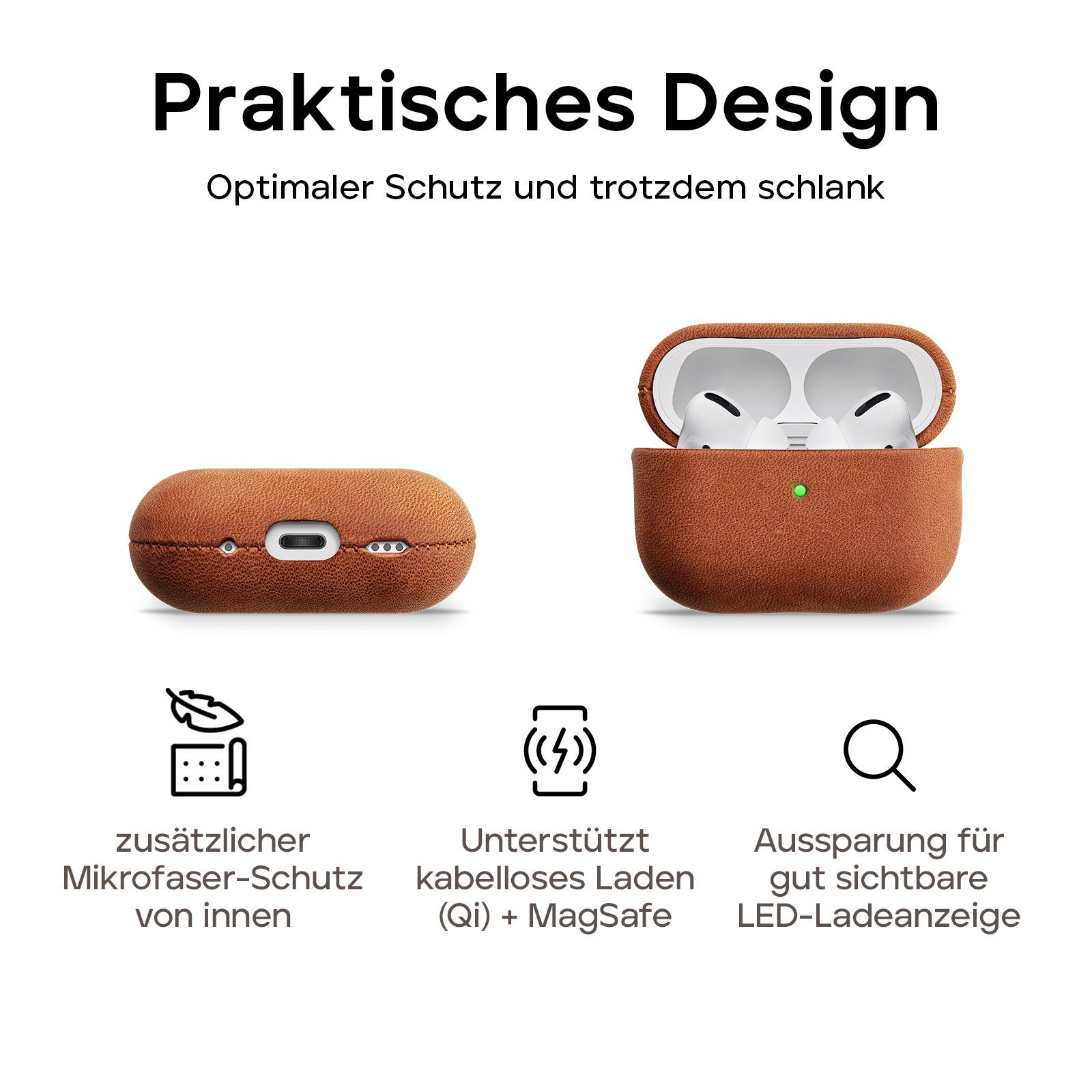 wiiuka Kopfhörer-Schutzhülle suiit MORE Hülle für Apple AirPods Pro 1. / 2. & AirPods 3. Generation, Schutzhülle Handgefertigt - Deutsches Leder, Premium Case