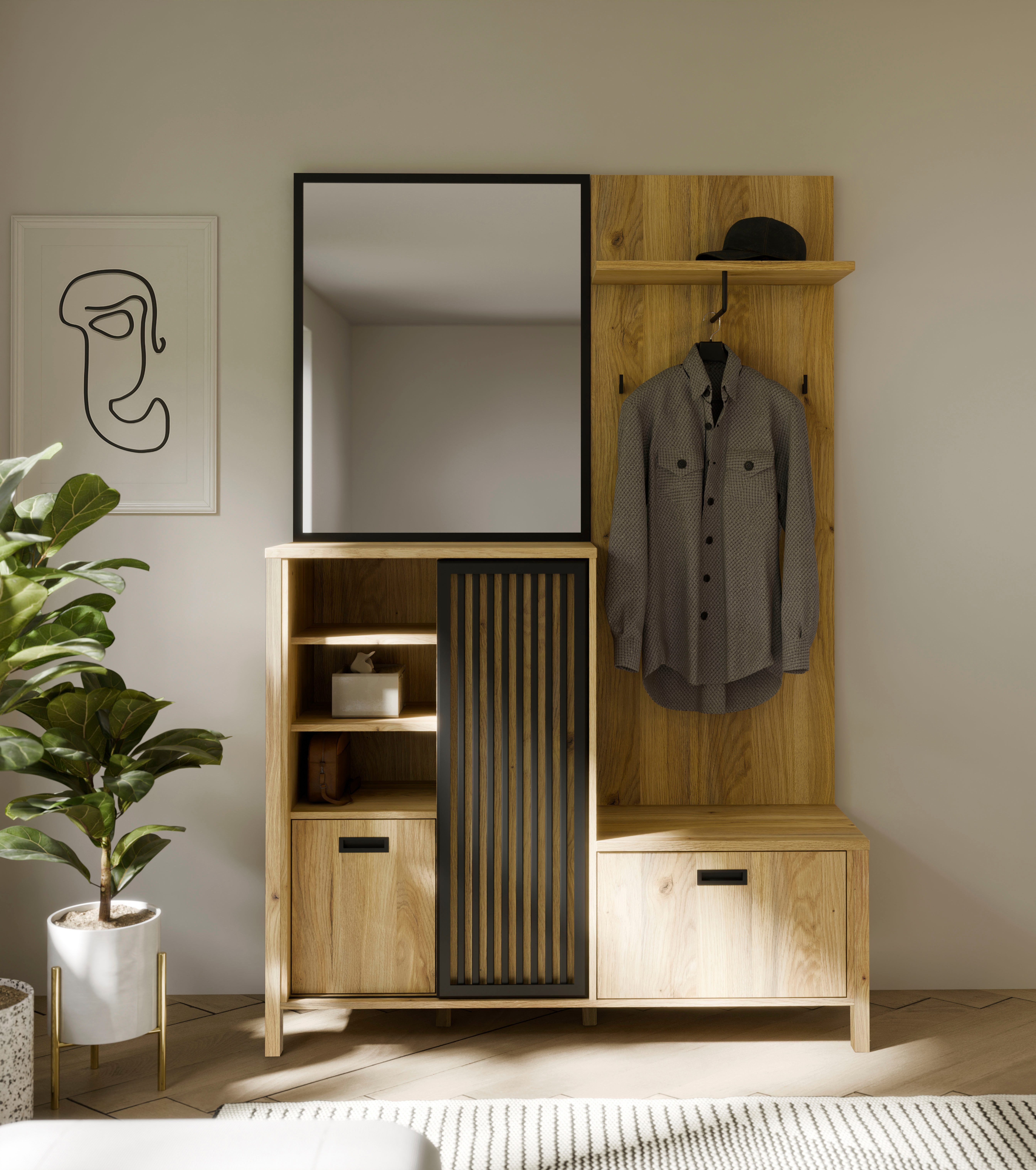 FORTE Kompaktgarderobe Jytana Kompaktgarderobe, Stauraum, Lamellenoptik, Tr günstig online kaufen