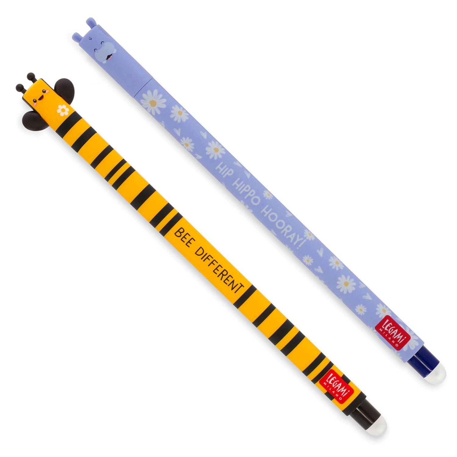 Legami Gelschreiber EP0028 EP0029 Löschbarer Gelstift 2er Set "Hippo" + "Bee"