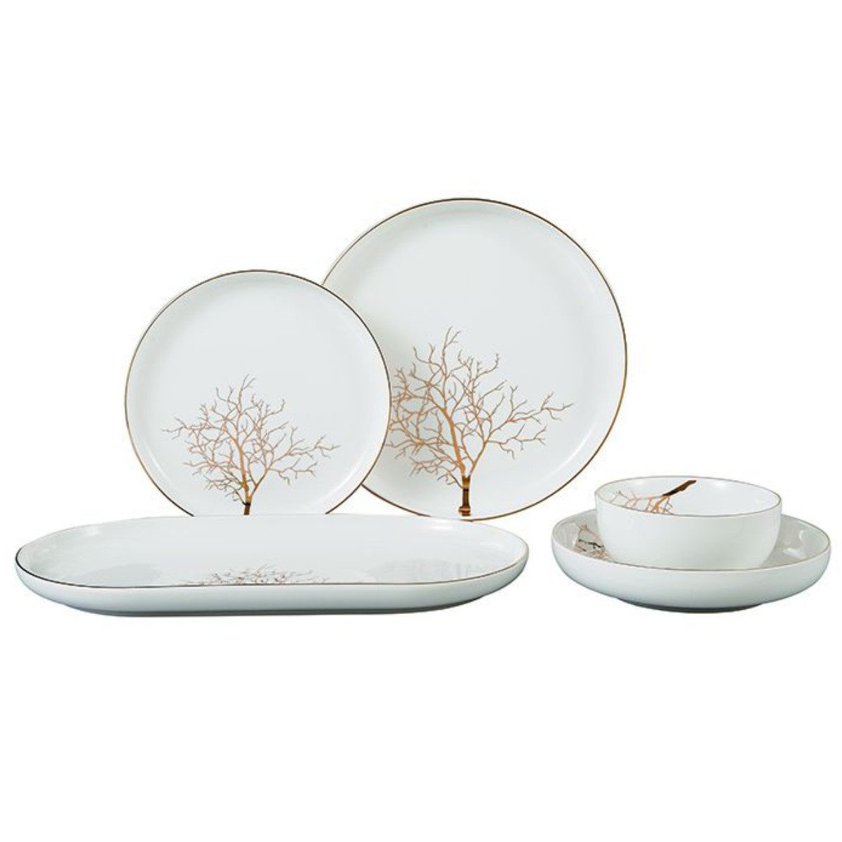 Bricard Geschirr-Set Tafelgeschirr, Porzellan, 25-tlg., 6 Personen, goldrand