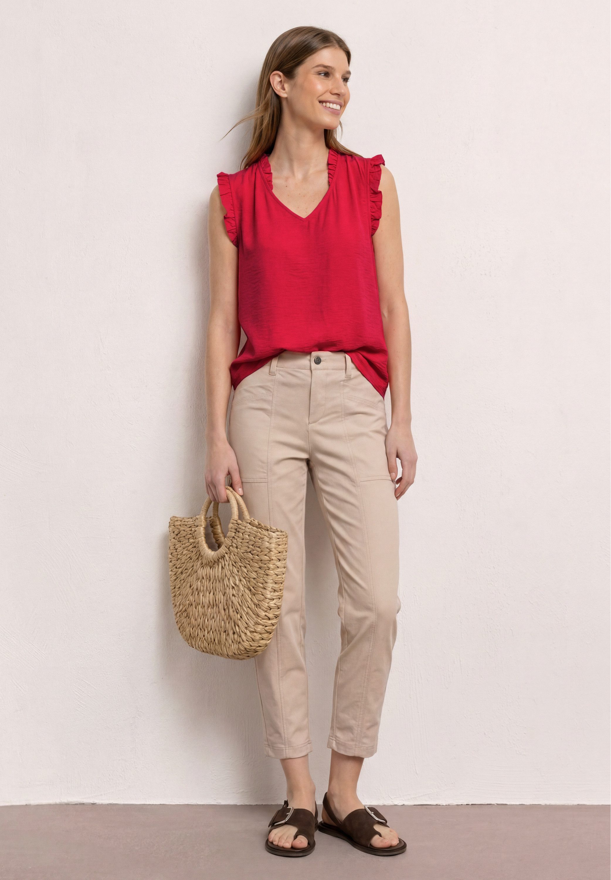 STREET ONE Rüschenbluse Sommertop mit V-Neck und Rüschen