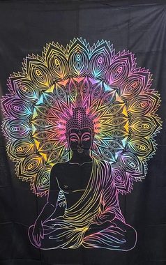 Wandteppich Tuch Buddha Tagesdecke Wandbehang Deko UV Schwarzlicht ca. 200 x 135cm, KUNST UND MAGIE