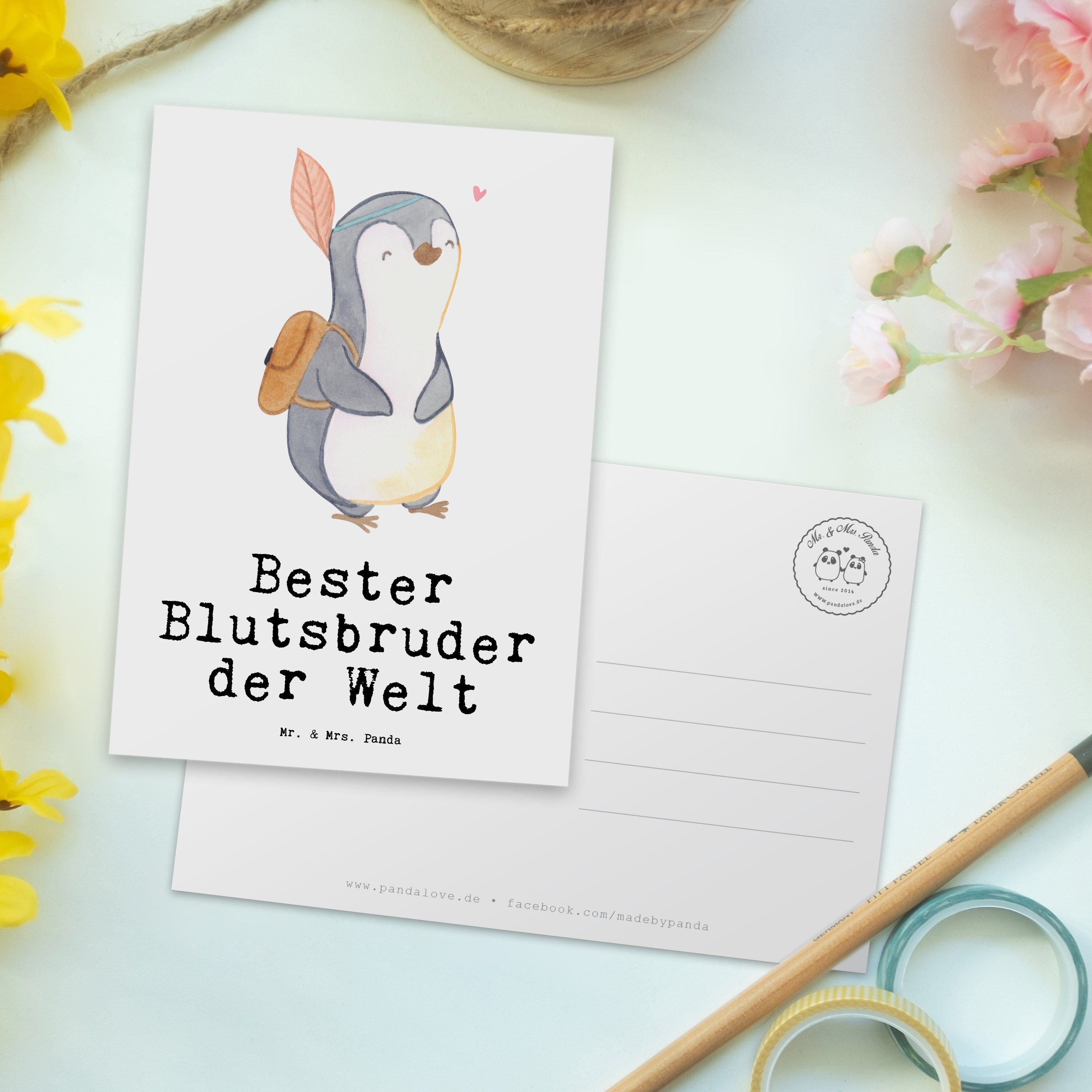 Pinguin Welt Einladung, Geschenkkarte, Mr. für, Grußkarte, Ansichtskarte, Panda Mrs. - Bester & - Postkarte Blutsbruder Familie, Dankeschön der Weiß Blutsgeschwister, Geschenk,