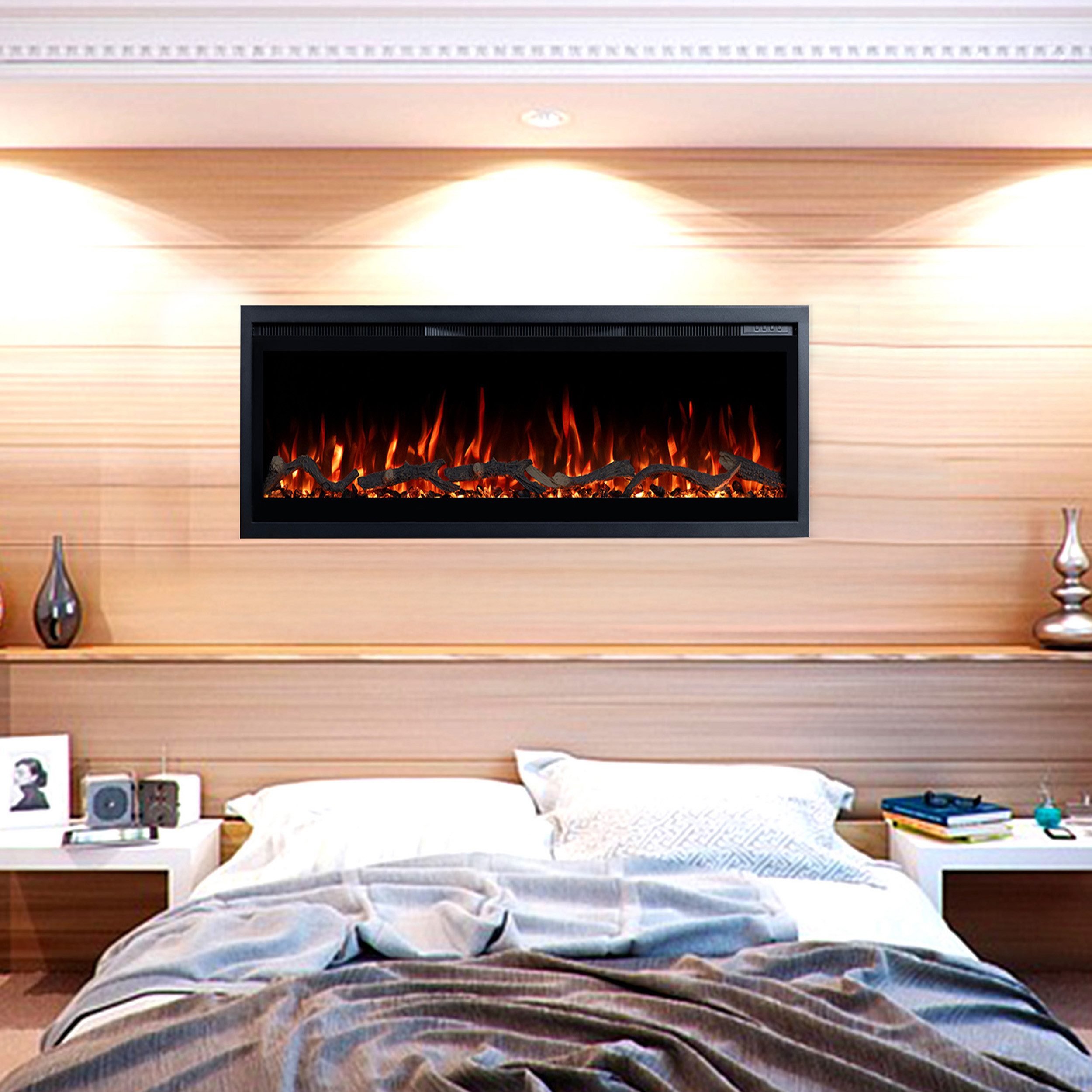 GLOW FIRE Elektrokamin Wandkamin Core, 3D Feuer und Heizung (Thermostat, bis 1800 W), Elektrischer Stand-, Wand- oder Einbaukamin mit APP Steuerung, LED
