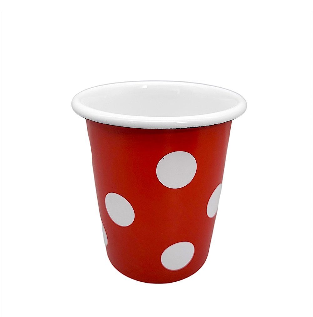 Linoows Tasse Emaille Becher, Konischer Milchbecher, Trinkbecher, Emaille, konischer Saftbecher 9 cm.