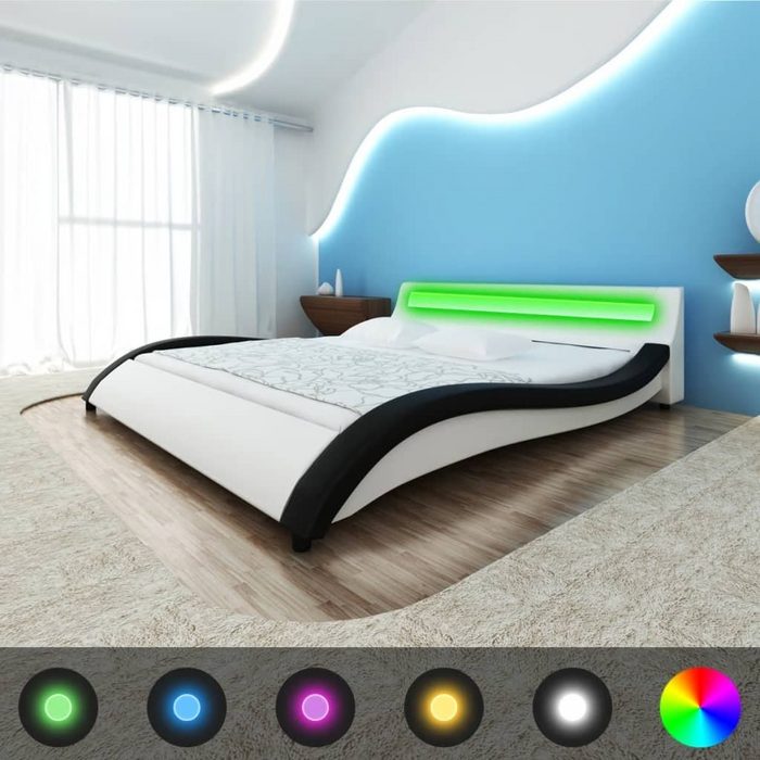 Lattenrost »Bett mit Memory-Schaum-Matratze LED Weiß Kunstleder 140×200 cm« vidaXL