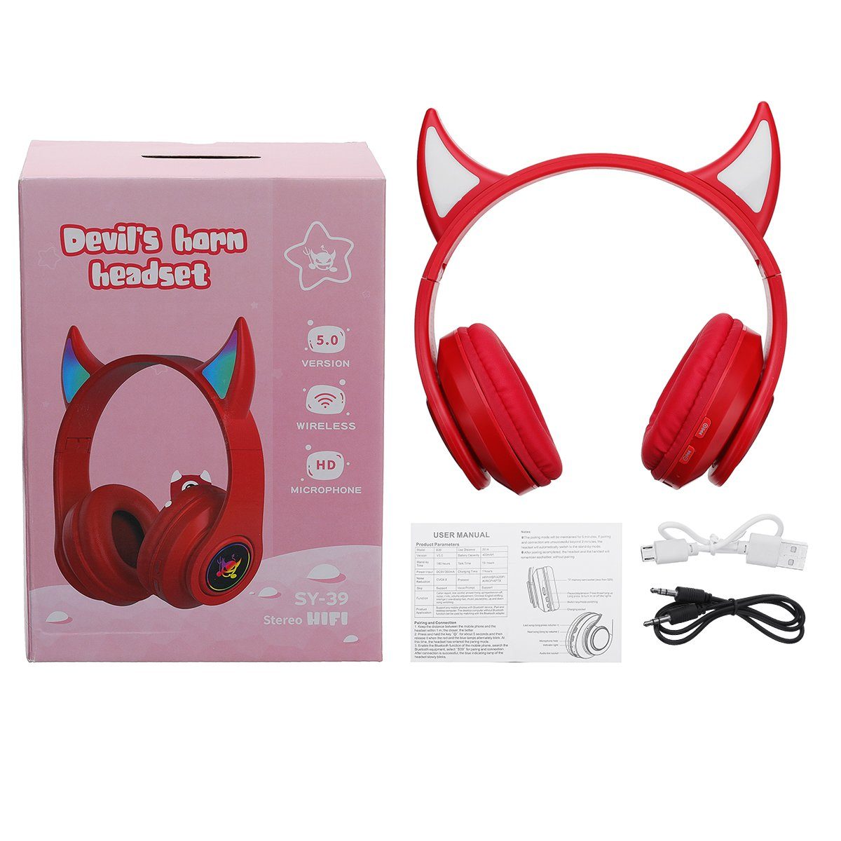 LED-Licht) 5.0 (Kabelloses On-Ear-Kopfhörer Insma Stero Gaming-Headset, bluetooth Rot Kopfhörer