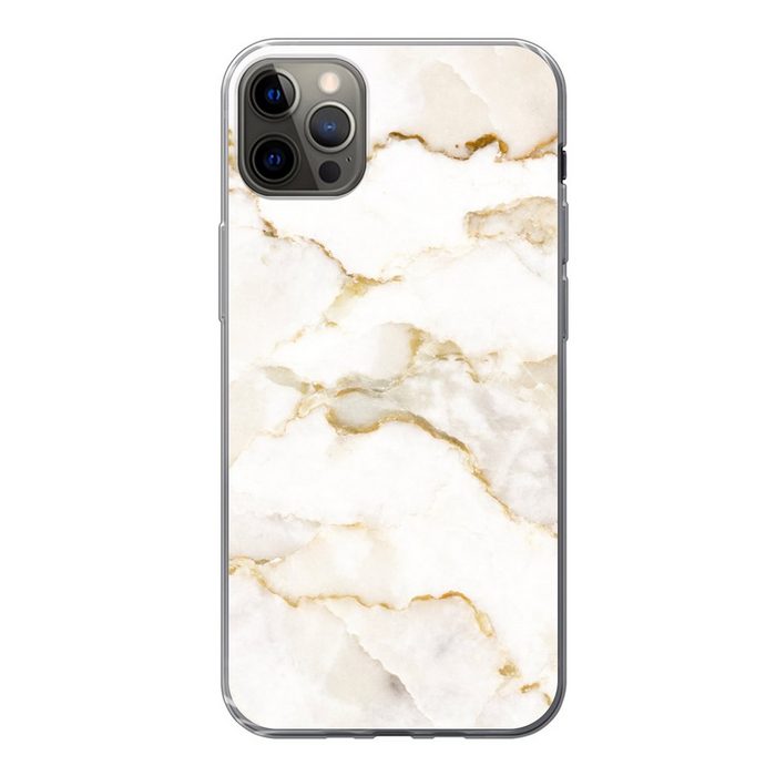MuchoWow Handyhülle Marmor - Limette - Gold - Luxus - Marmoroptik - Weiß Handyhülle Apple iPhone 13 Pro Max Smartphone-Bumper Print Handy