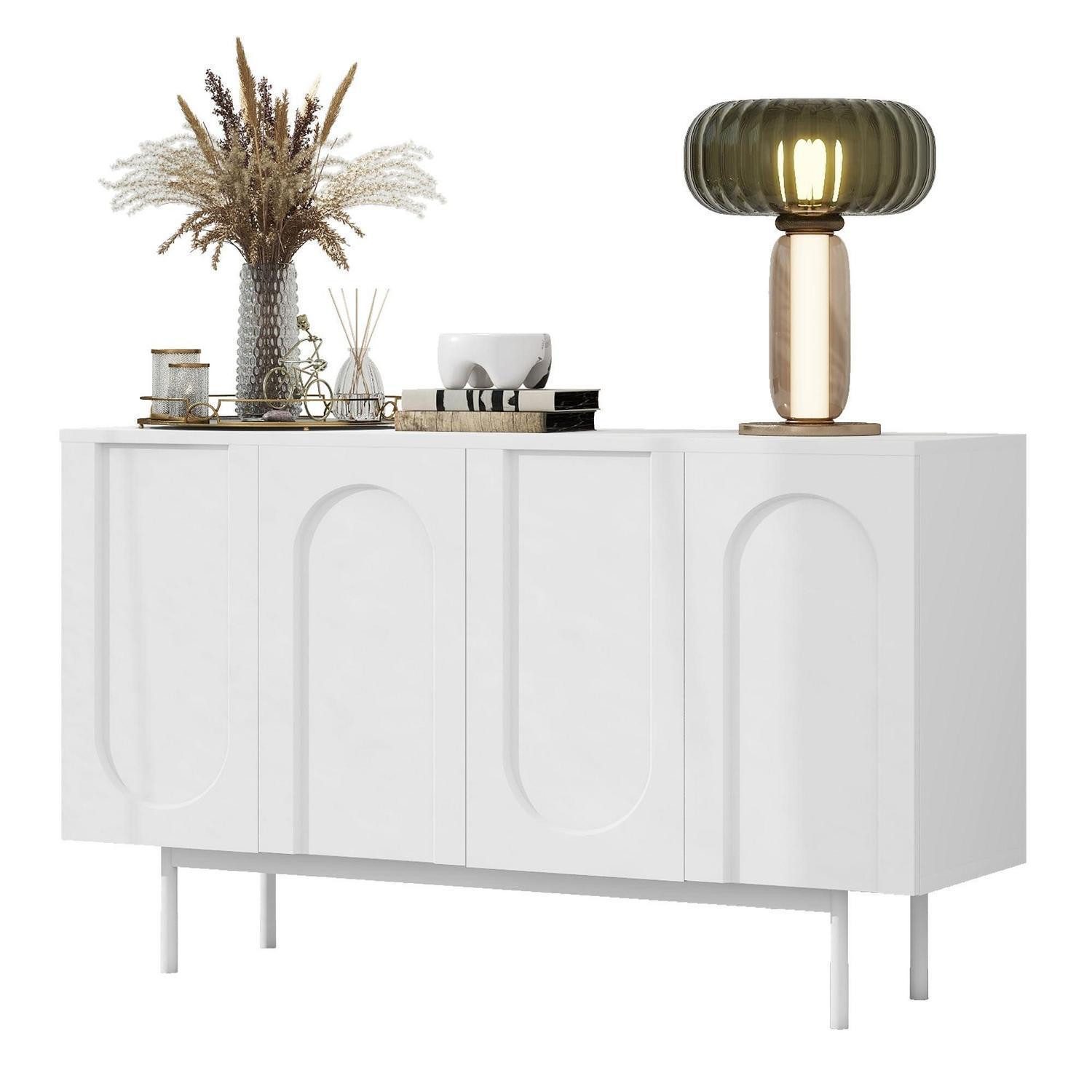 LuxusKollektion Sideboard Sideboard Glastür 2 Türen 3 Schubladen Metallgriffe style-E Weiß