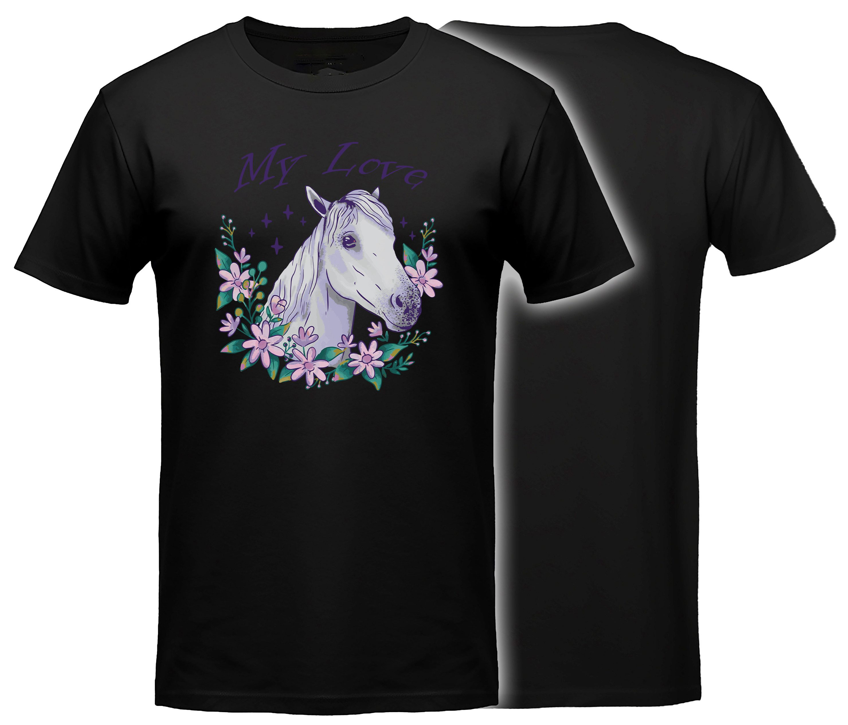 MyDesign24 T-Shirt Pferde print Shirt My Love Pferde T-Shirt schwarz kurzarm Regular Fit i169