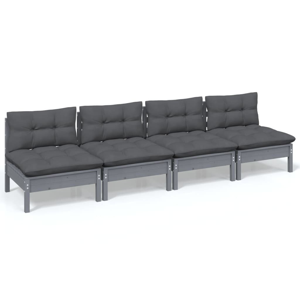 vidaXL Loungesofa 1 Kissen Kiefer mit Massivholz, Grau 4-Sitzer-Gartensofa Anthrazit Teile