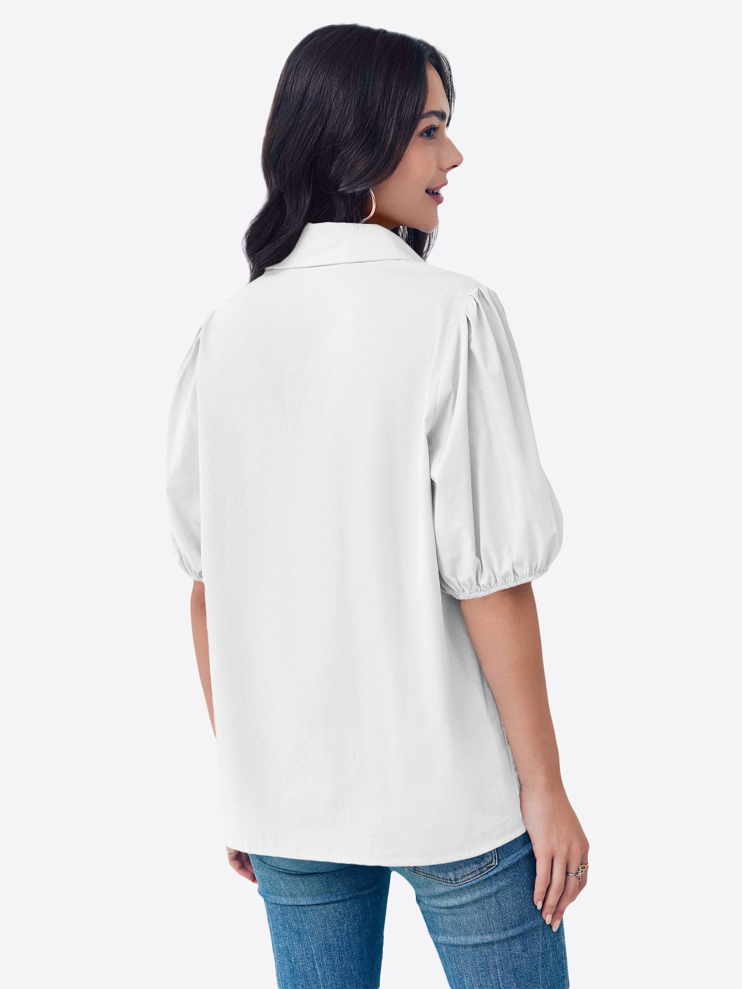 Imily Bela Kurzarmshirt Damen Freizeitbluse mit Puffärmeln (Packung, 1-tlg., 1per-Pack) Reverskragen