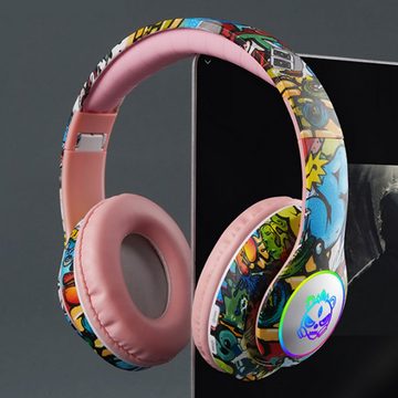 Diida Bluetooth-Kopfhörer,Graffiti Gaming-Headset,RGB-Farblicht Over-Ear-Kopfhörer