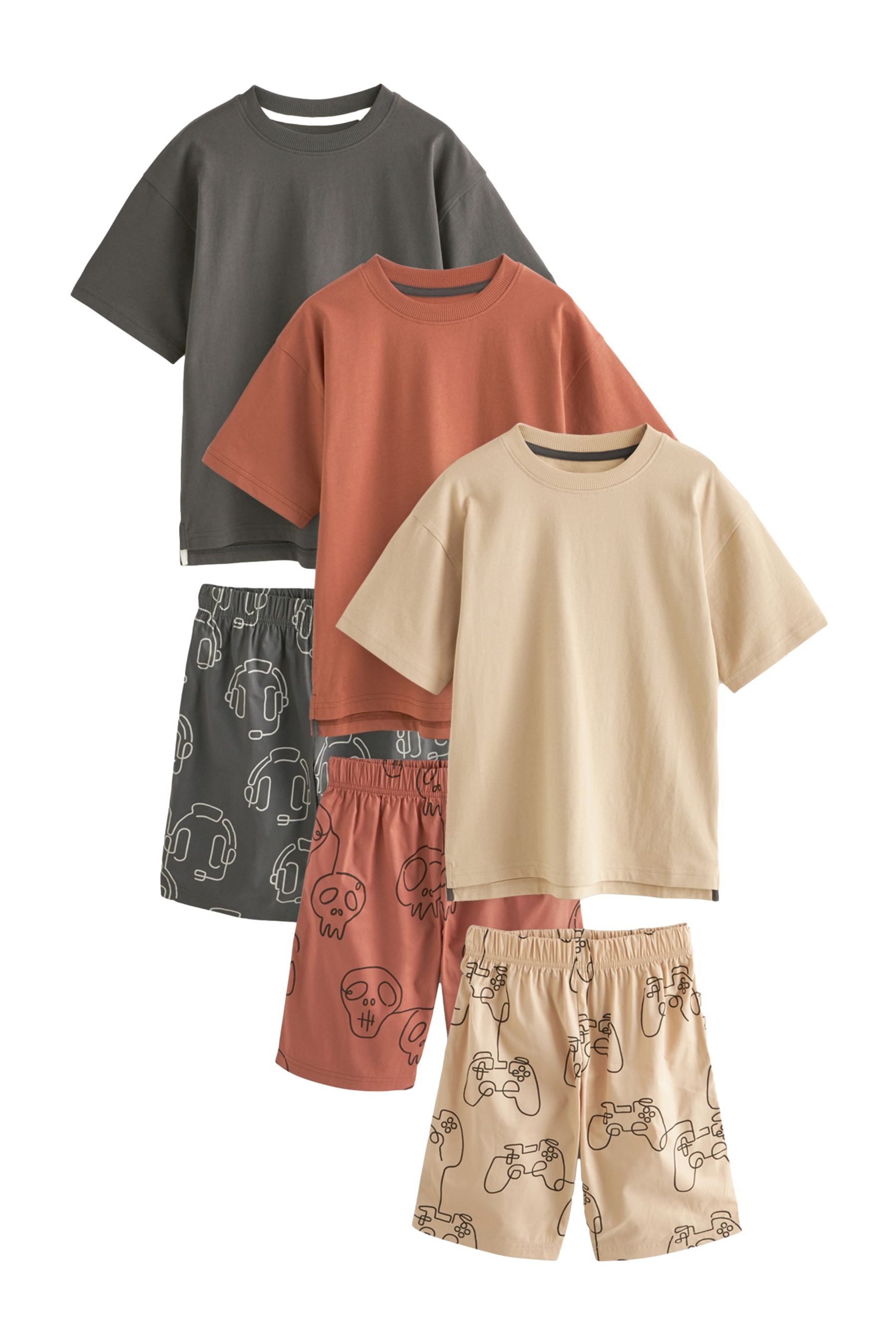Pyjama Kurzer Schlafanzug aus Webmaterial, 3er Pack