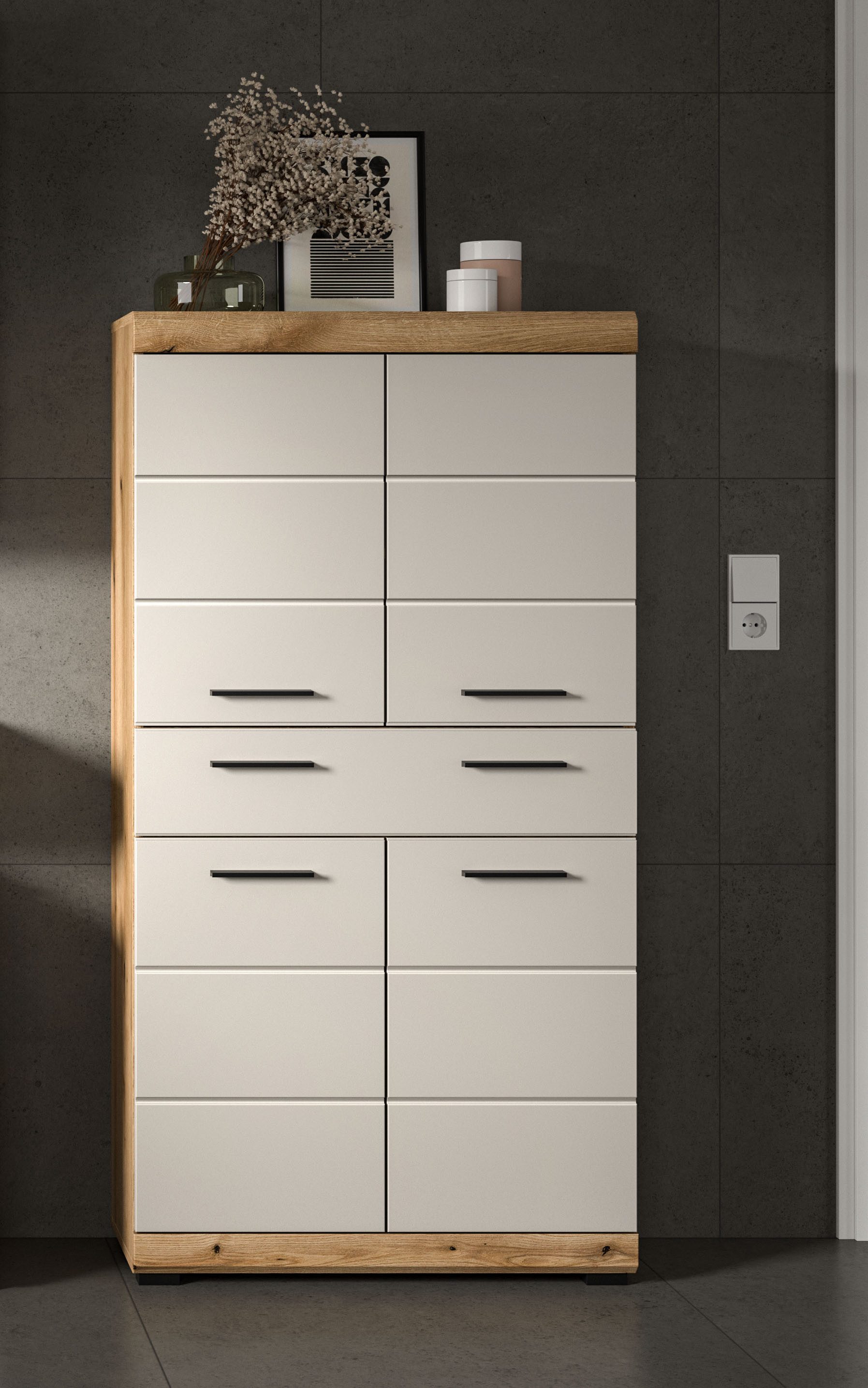 welltime Midischrank SIENA, Breite 74cm, 4 Türen, 1 Schubkasten, 4 Fächer, MDF-Front (TOPSELLER)