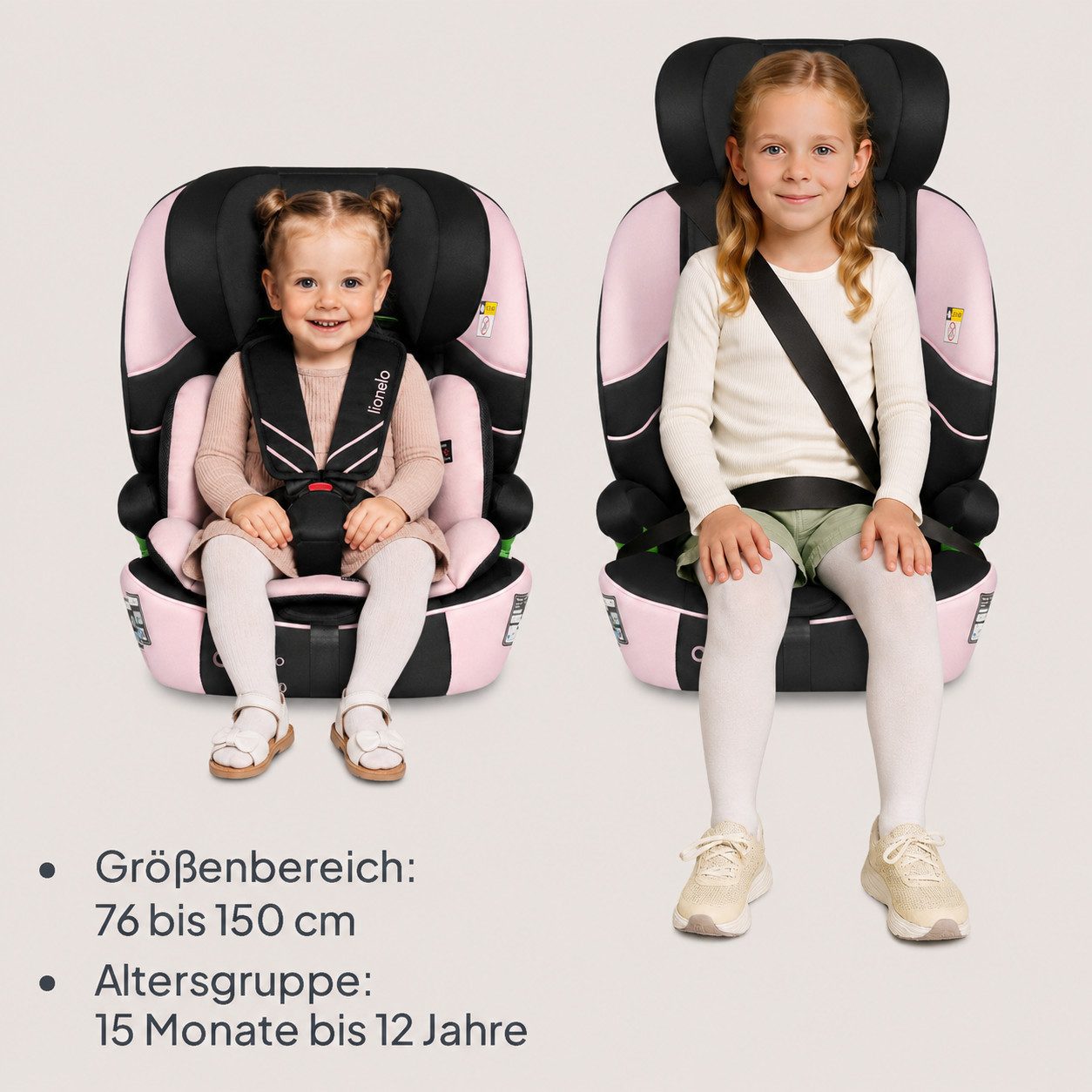 lionelo Autokindersitz LEVI FIX I-SIZE, ab: ab 15 Montaen, bis: Bis ca. 12 Jahre (150 cm), ab: 76 cm, bis: 150 cm, (Set), Dri-Seat/ISOFIX/TopTether/Reduziereinsatz/Komfort