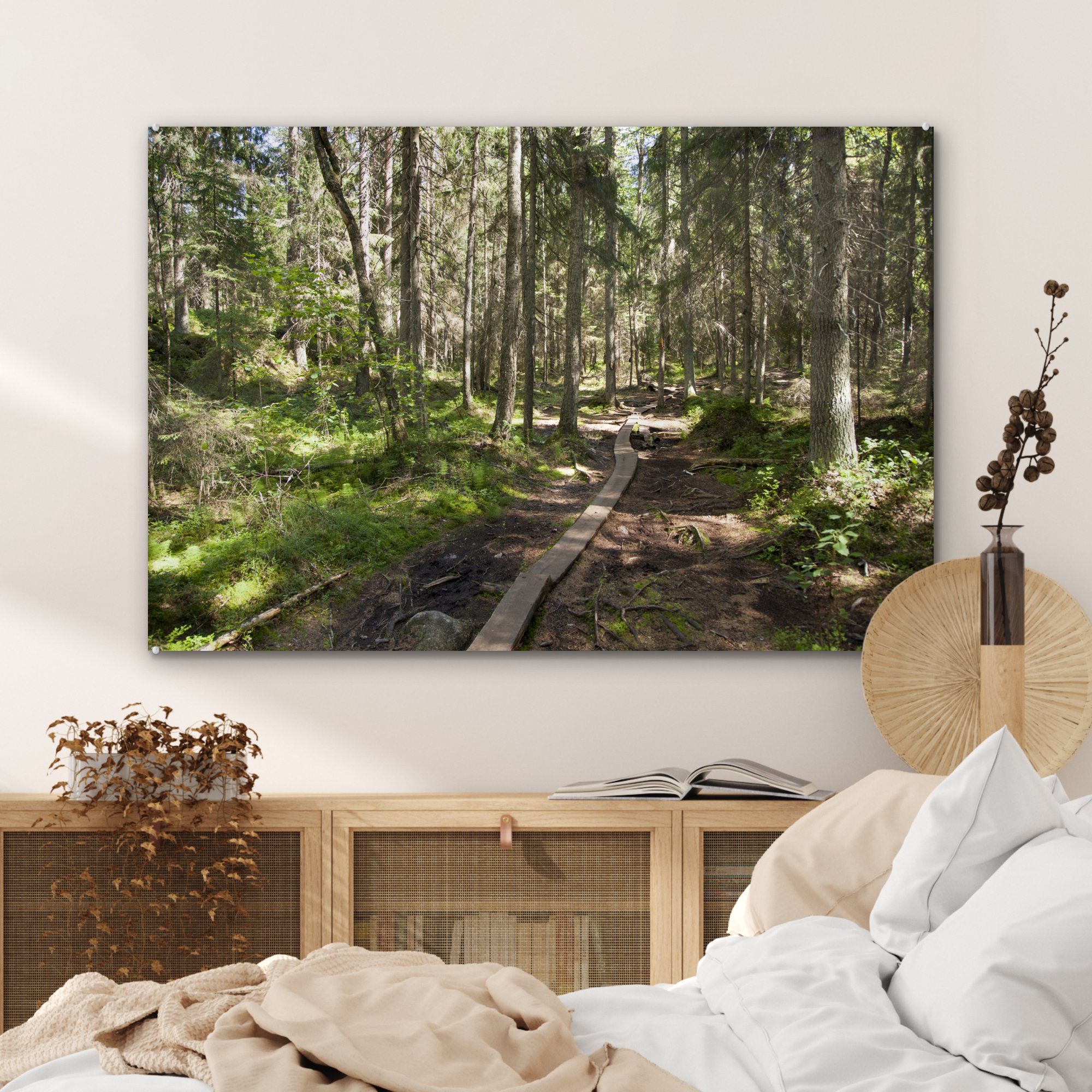 MuchoWow Wanderweg Natur des, die Acrylglasbilder (1 St), Acrylglasbild durch unberührte Ein hölzerner Wohnzimmer Schlafzimmer &