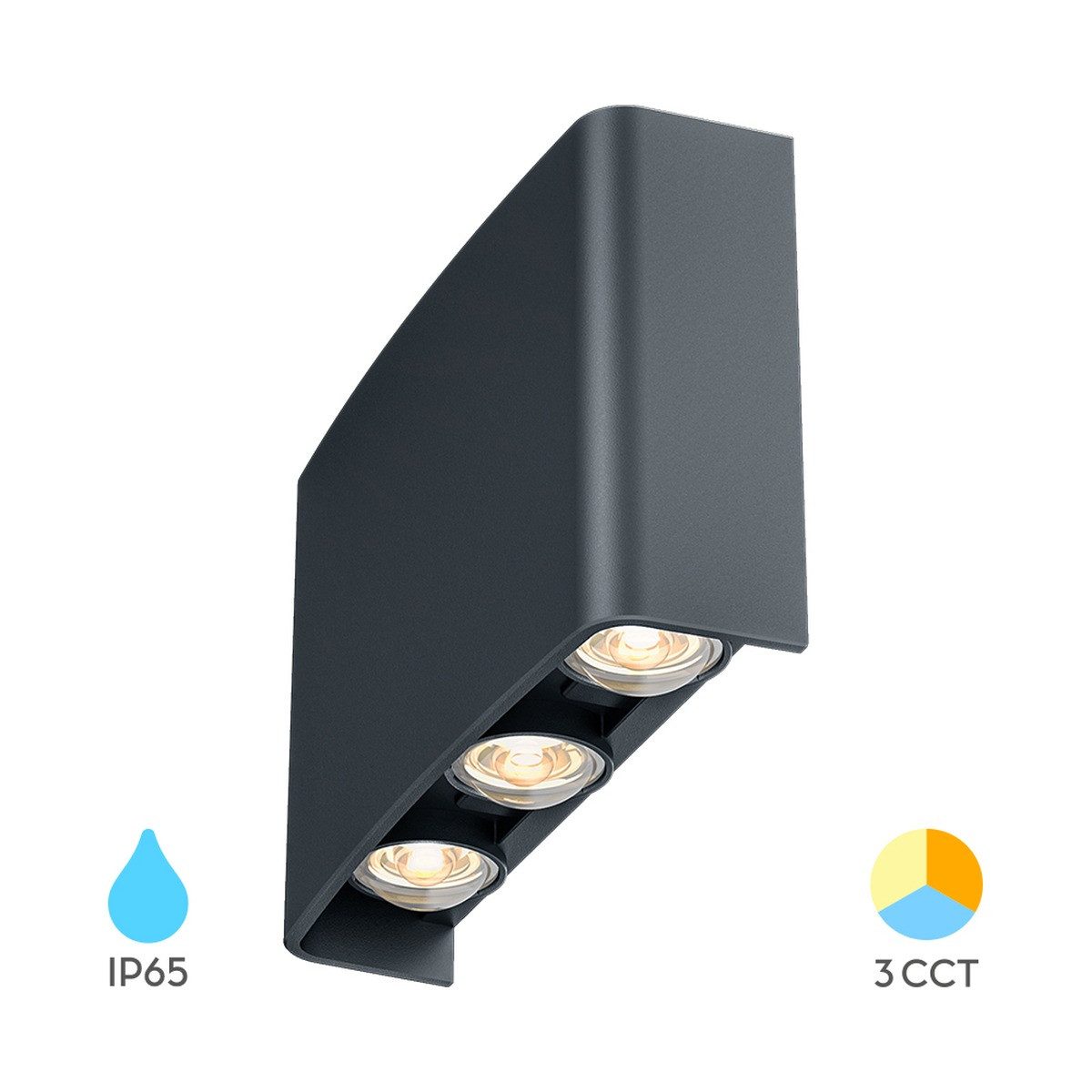 Braytron LED Wandleuchte LED Wandleuchte Außen Anthrazit Strahler 6X1W UP&Down Außenwa, LED fest integriert, Neutralweiß, Kaltweiß, Warmweiß, Energieeffizient, Flimmerfrei, Langlebig, Spritzwassergeschützt, 3CCT