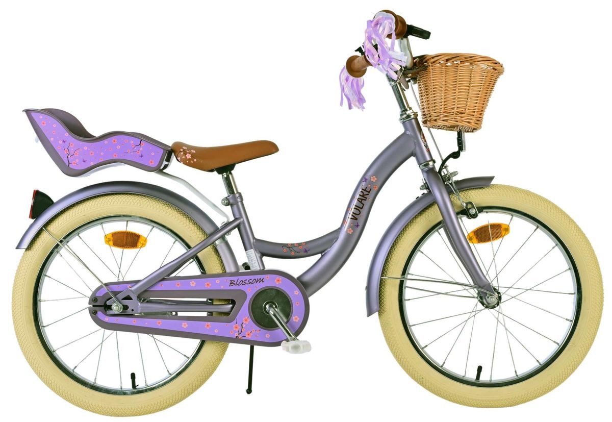 Volare Kinderfahrrad 18 Zoll Kinder Mädchen Fahrrad Mädchenfahrrad Rad Bike Blossom 31842, 1 Gang, Rücktrittbremse, Korb, Seitenständer, Puppensitz