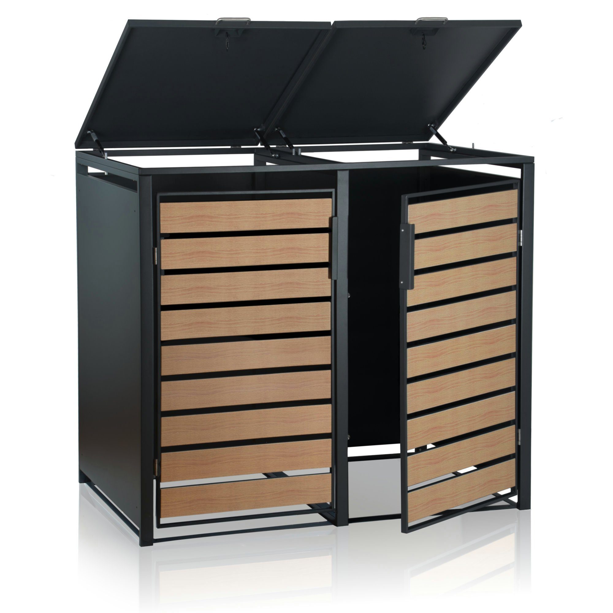 Zelsius Mülltonnenbox für zwei Mülltonnen, Anthrazit RAL 7016, Tür in Holzoptik