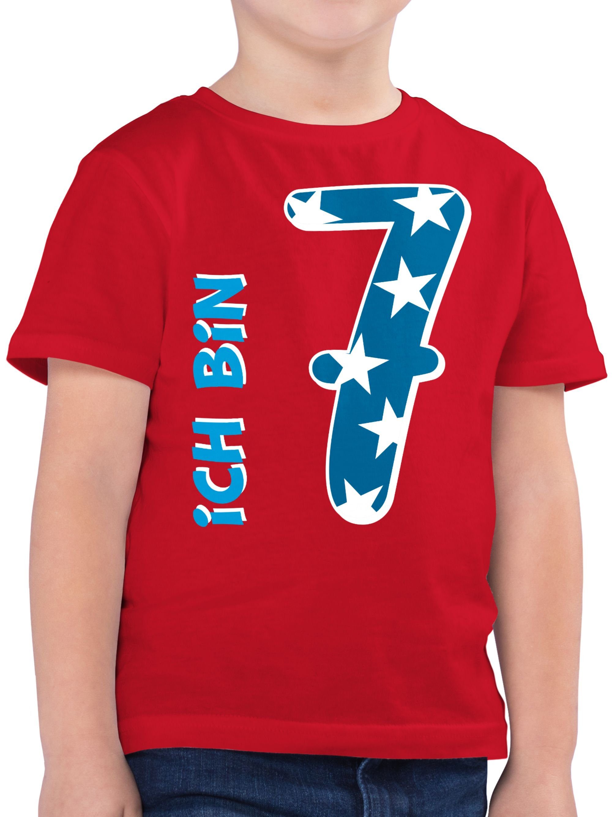 T-Shirt Ich bin sieben Blau Junge