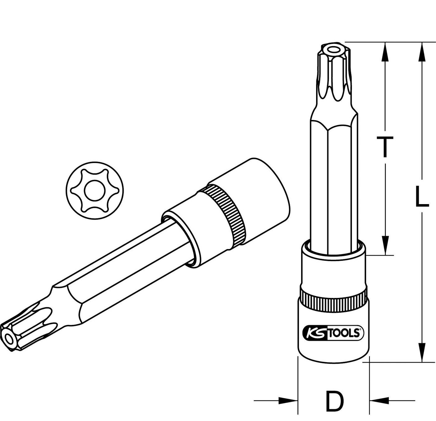 Thumbnail - KS Tools Bohrer- und Bitset 1/2" Bit-Stecknuss Torx mit Stirnlochbohrung, lang,TB70