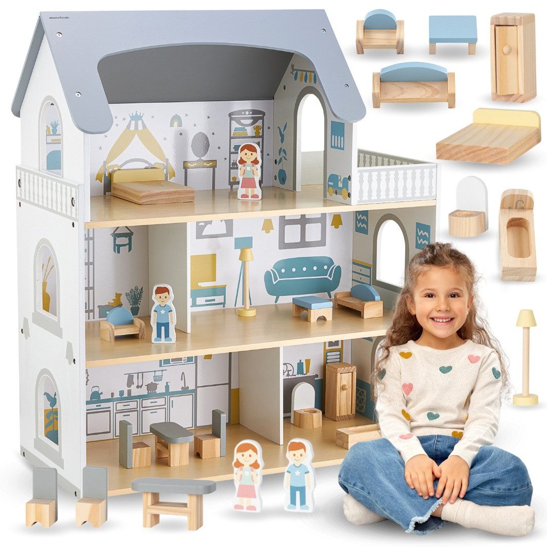 Mamabrum Puppenhaus Großes Puppenhaus aus Holz mit Zubehör und Spielfiguren günstig online kaufen