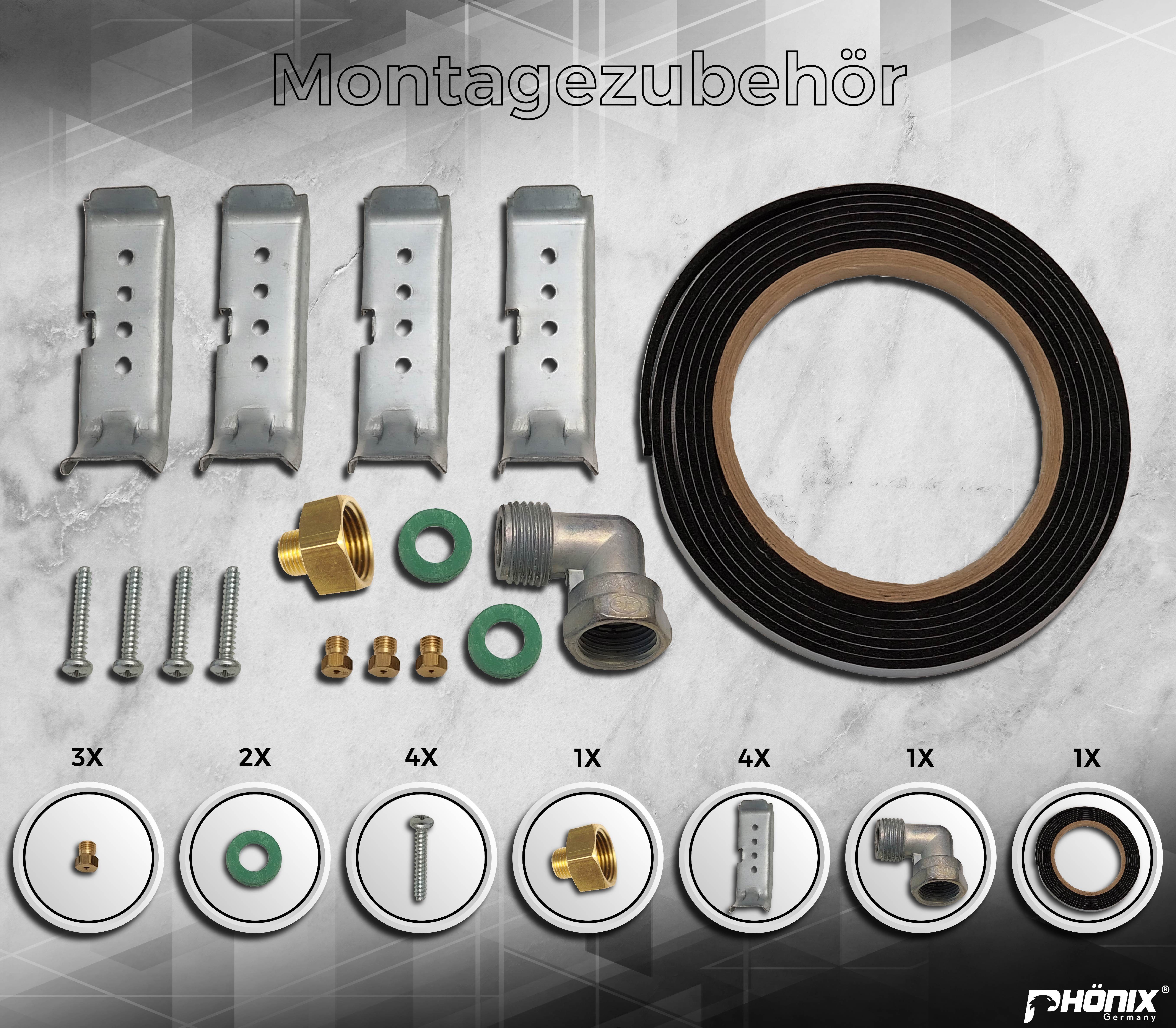 Phönix Germany Gas-Kochfeld PG-603RT, Gaskocher 3 flammig mit Zündsicherung, Propan- / Erdgas, H-Gas