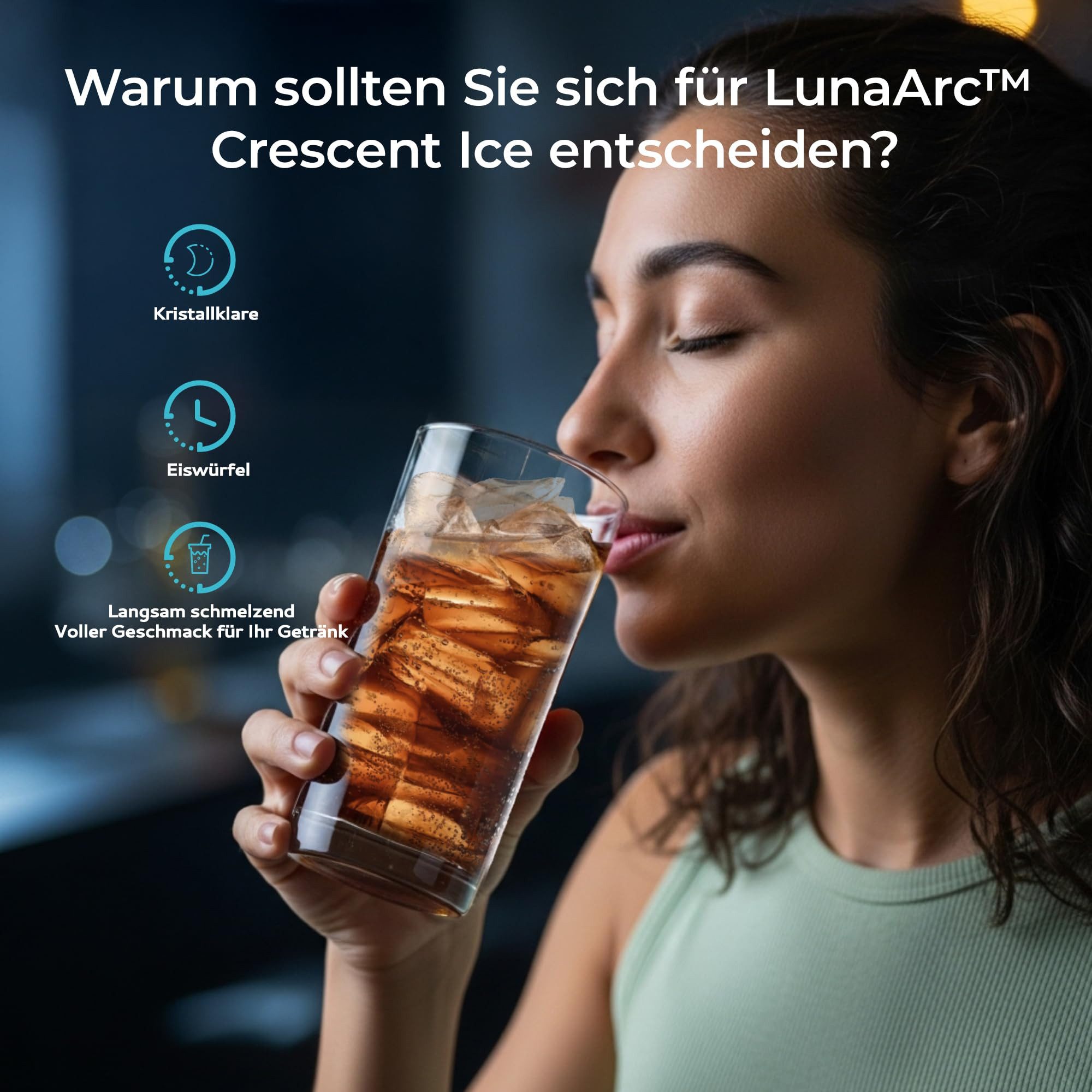 EUHOMY Eiswürfelmaschine Tragbarer Crescent mit Kristall-Halbmond, 1600 Stück/Tag, fertig in 12 Minuten, automatische Tiefenreinigung