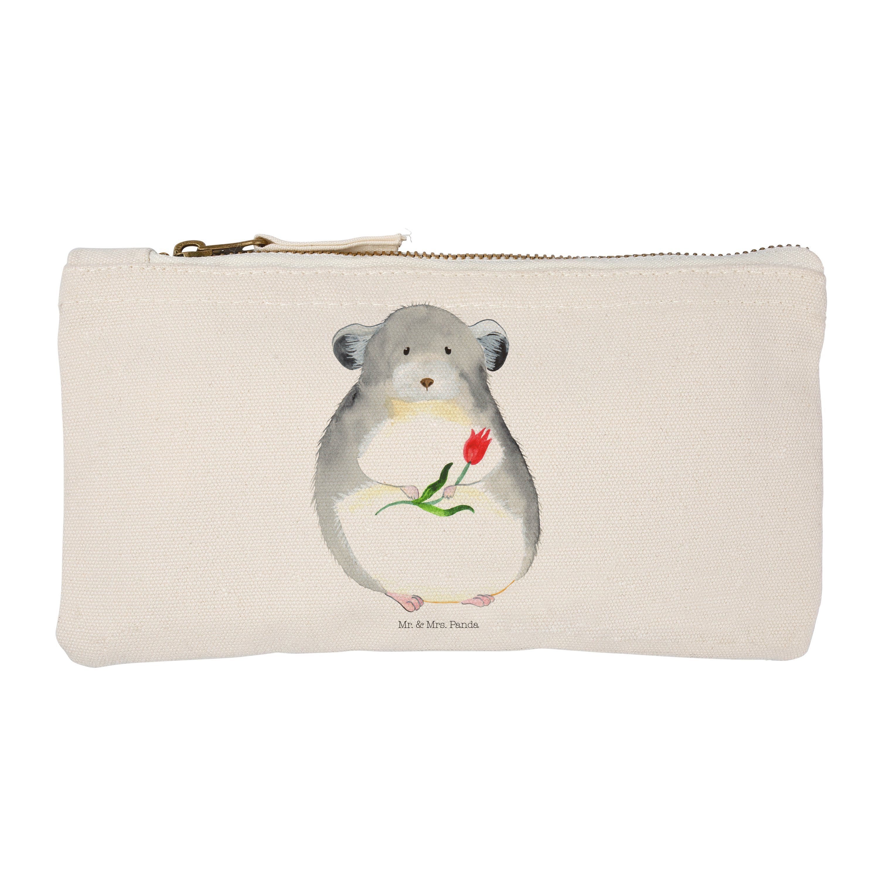 Mr. & Mrs. Panda Kosmetiktasche Chinchilla mit Blume - Weiß - Geschenk, Kummer, Chaos, lustige Sprüch (1-tlg) | Canvas-Taschen