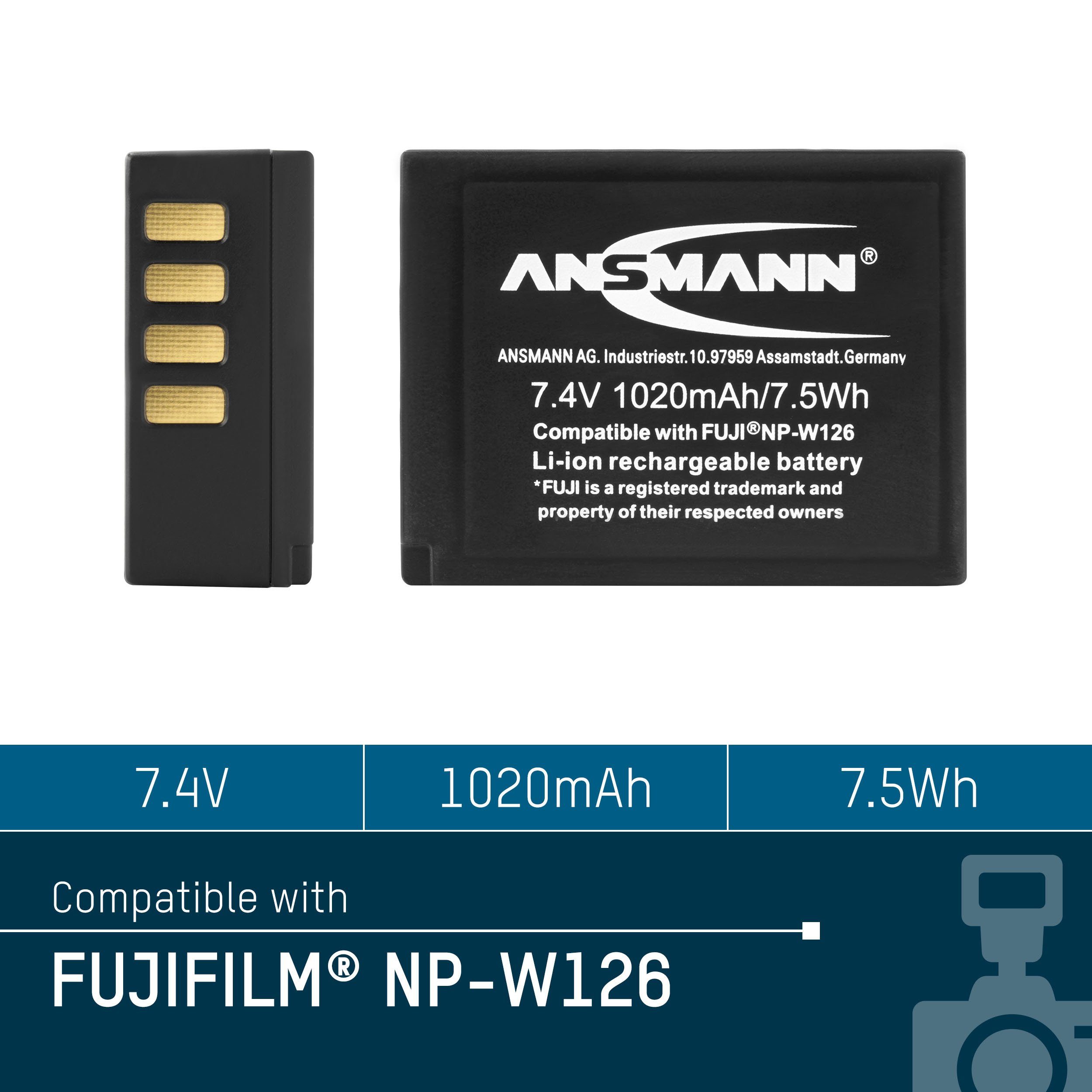 Kamera-Akku mAh Kamera X-E1… für NP-W V) Akkupack Ersatz 1000 (7.4 A-Fuj Finepix 126 1400-0029 ANSMANN®