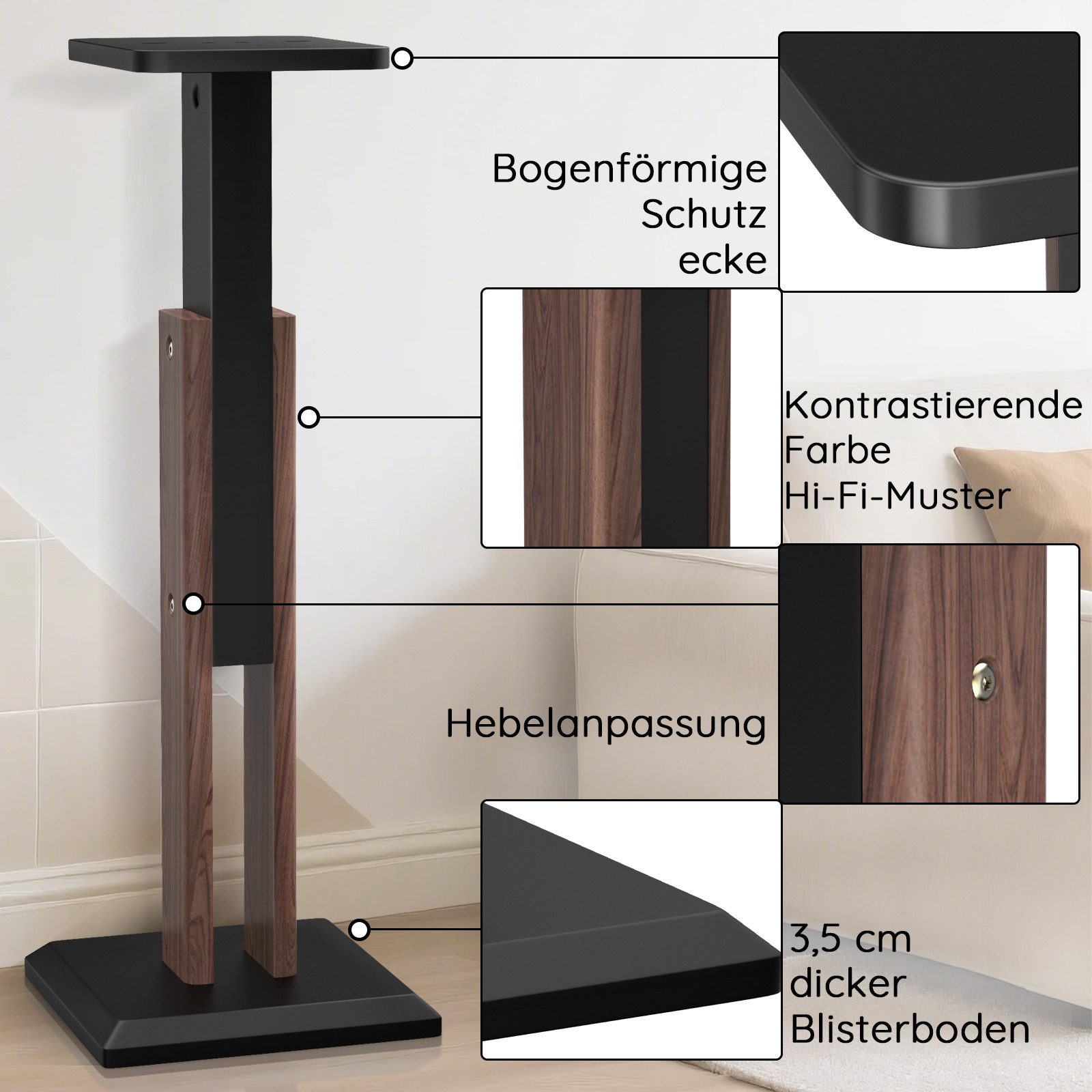 XERSEK Lautsprecherständer 2 Holz Standfüße Boxenständer 65-85cm Ständer für Lautsprecherboxen, (2-tlg., Höhenverstellbar, von 4 bis 10 Zoll, 20kg Tragkraf)