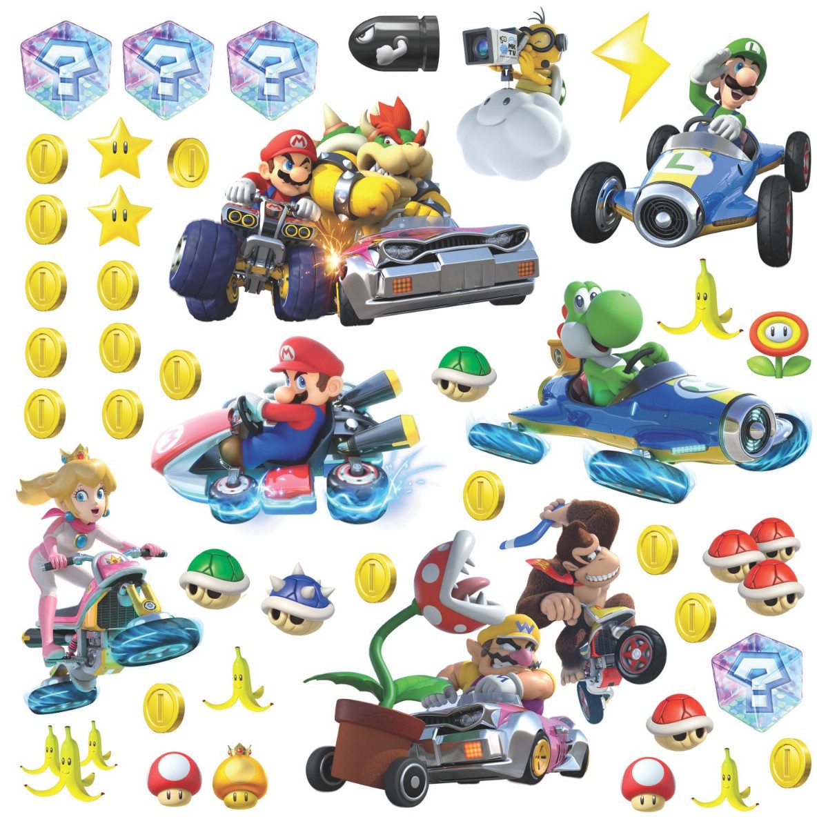 Mario Kart Wandsticker 8 Dekosticker 44 Teile Wandtattoo für Kinderzimmer und Spielzimmer (8 St)