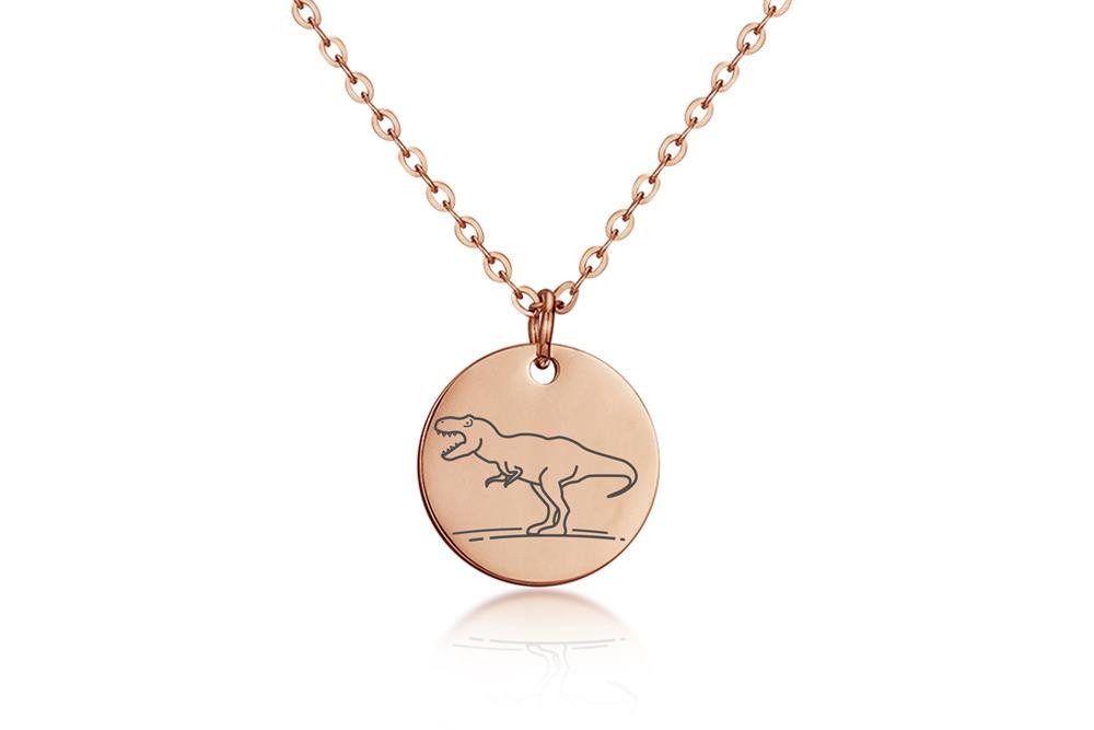 Edelstahlkette Halskette mit Anhänger T-Rex - Edelstahl, rosé, Länge 40cm