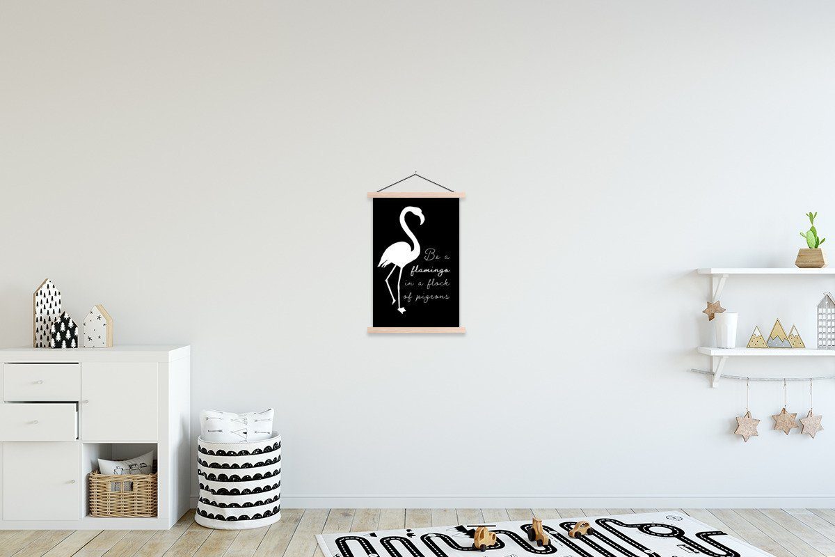 MuchoWow Poster Flamingo - Schwarz - Weiß, (1 St), Posterleiste, Textilposter für Wohnzimmer, Bilderleiste, Magnetisch
