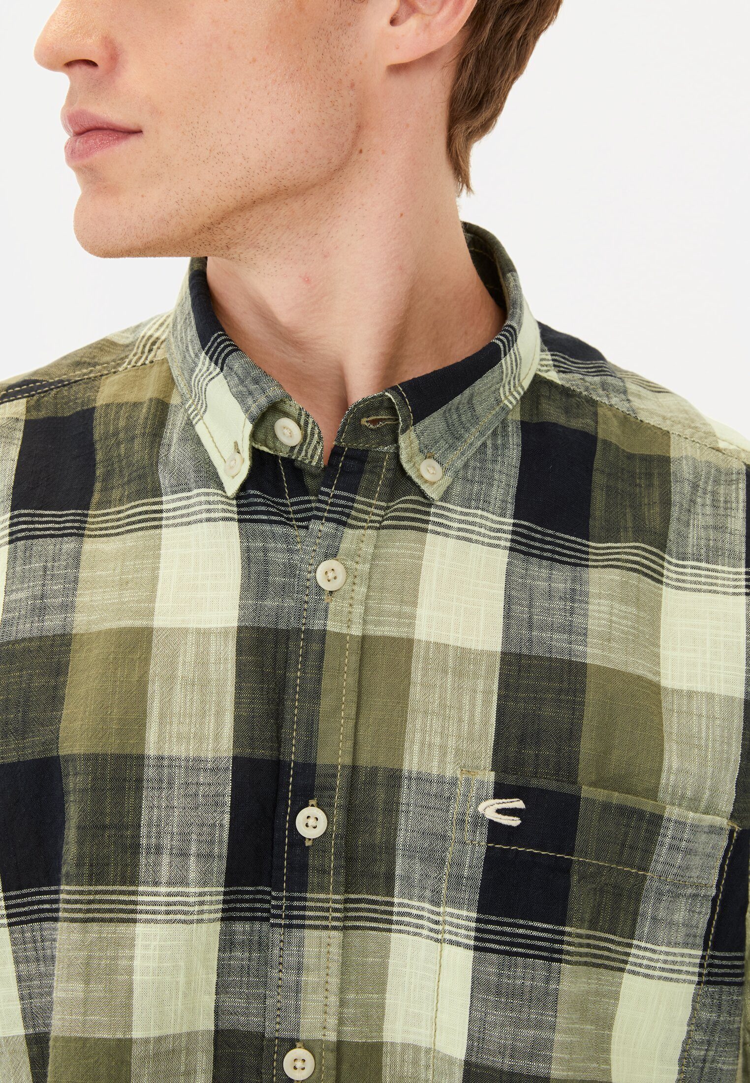 camel active Kurzarmhemd aus reiner Baumwolle Kurzarm Button-Down