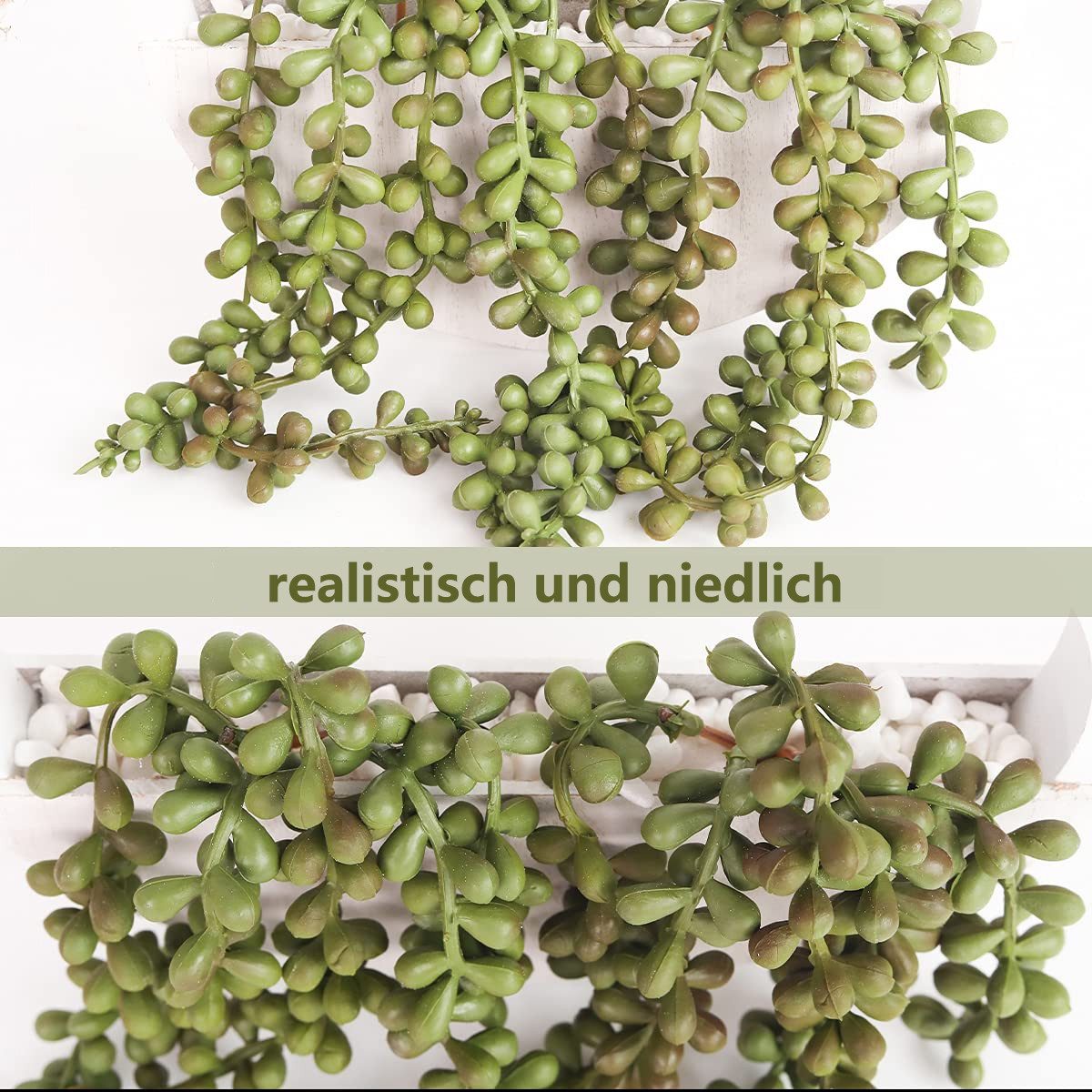 Kunstpflanze 2 Stück Künstliche Sukkulenten Hängepflanzen, FOUORTUNATE-BEE, Künstliche Perlenpflanze im Topf für Innen- und Außendeko – Bild 3 von 5