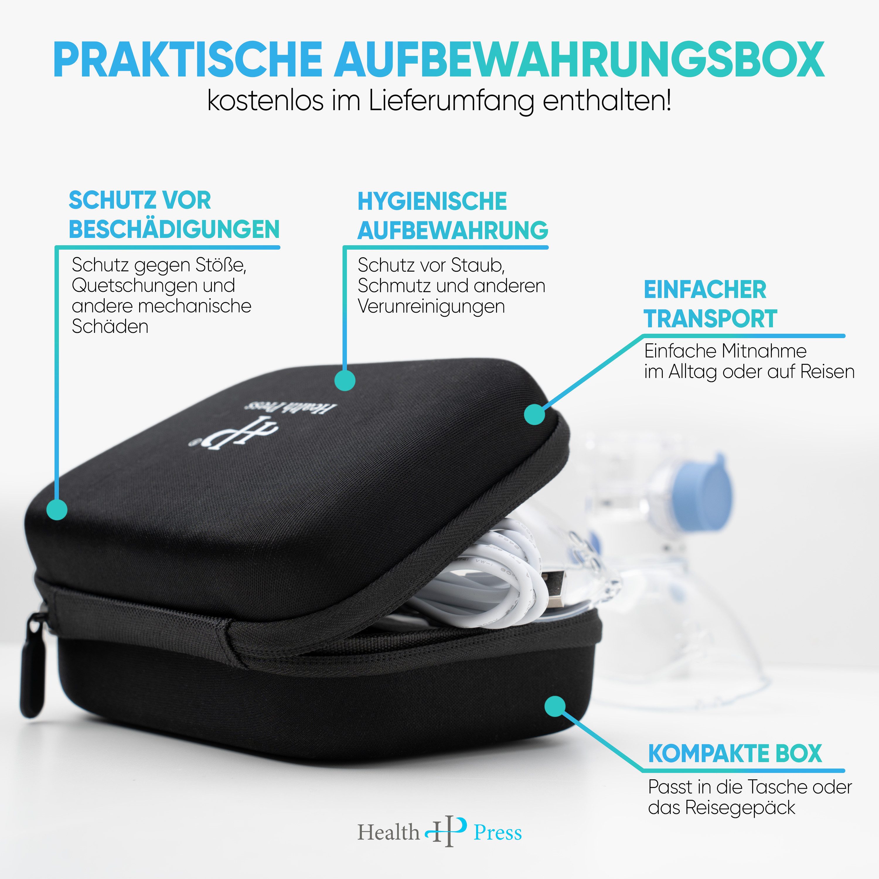 Health Press Inhalationsgerät – tragbar, reisetauglich für Erwachsene & Kinder