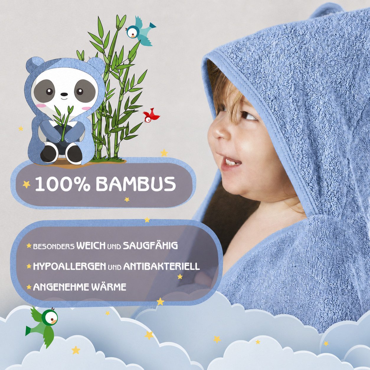 Fuchs & Panda Kapuzenhandtuch Kapuzenhandtuch Baby EXTRA dick, warm & weich aus 100% Bambus, 100% Bambus: Antimikrobiell, Atmungsaktiv, Hypoallergen, Superweich