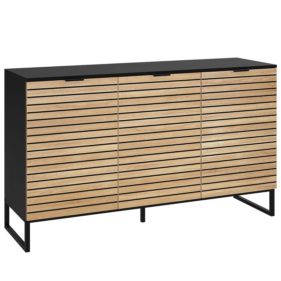 Bellamio Kommode Luvua in schwarz/Eichenoptik (mit Türen), Sideboard 135cm lang mit Holzoptik-Front